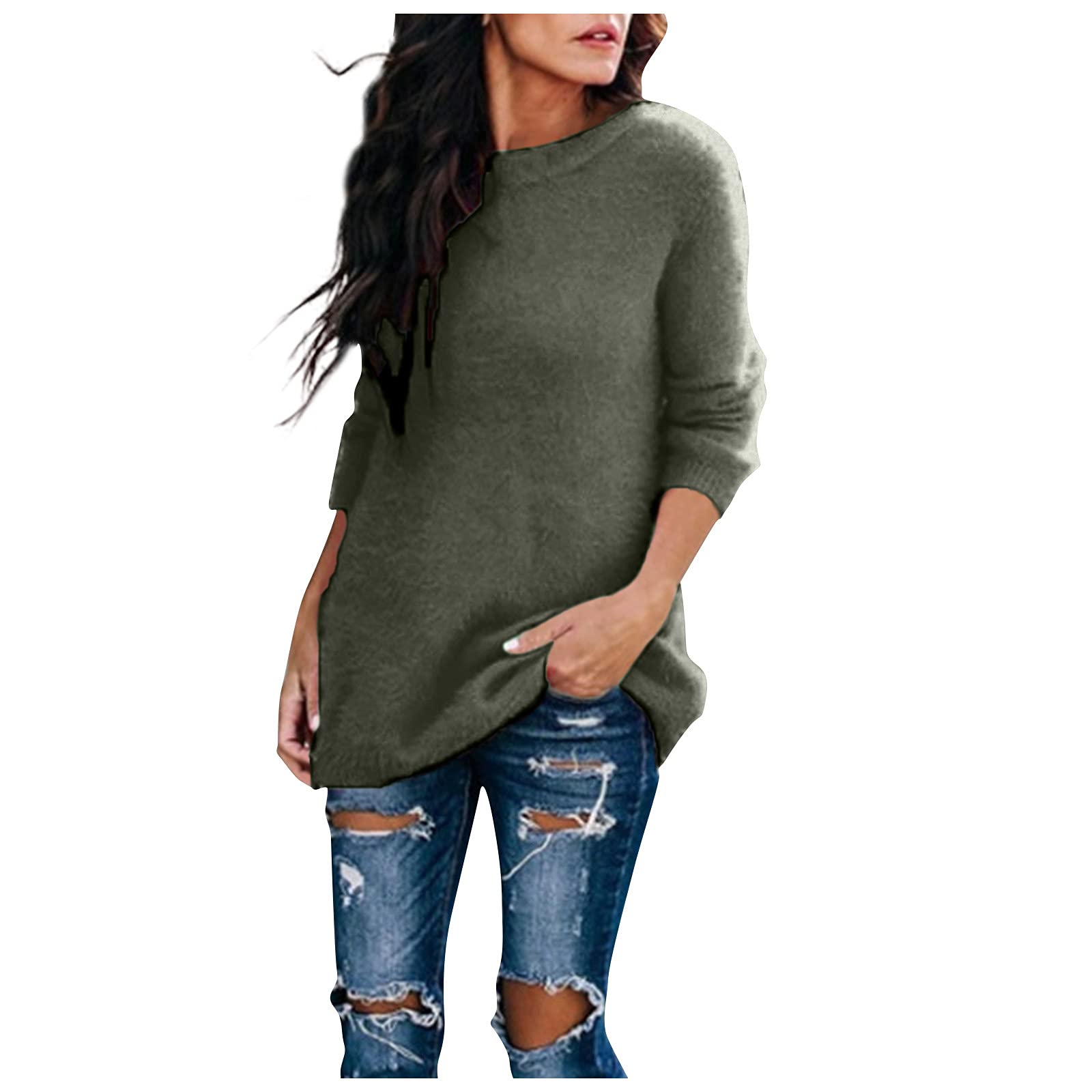 Women's Casual Long Sleeve Knit Sweater - Round Neck Loose Pullover Top for Fall | Cozy Autumn Layering, Office Wear & Weekend Outfits
