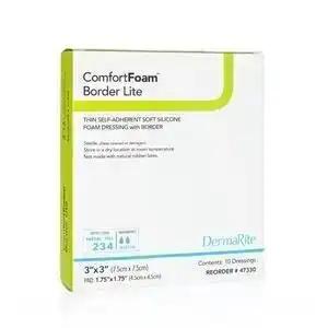 ComfortFoam Border Lite Thin Silicone Foam Wound Dressing, 3x3 Inches Square (Pack of 10) - Gentle Adhesive for Sensitive Skin, Ideal for Pressure Ulcers, Diabetic Wounds & Post-Surgical Care
