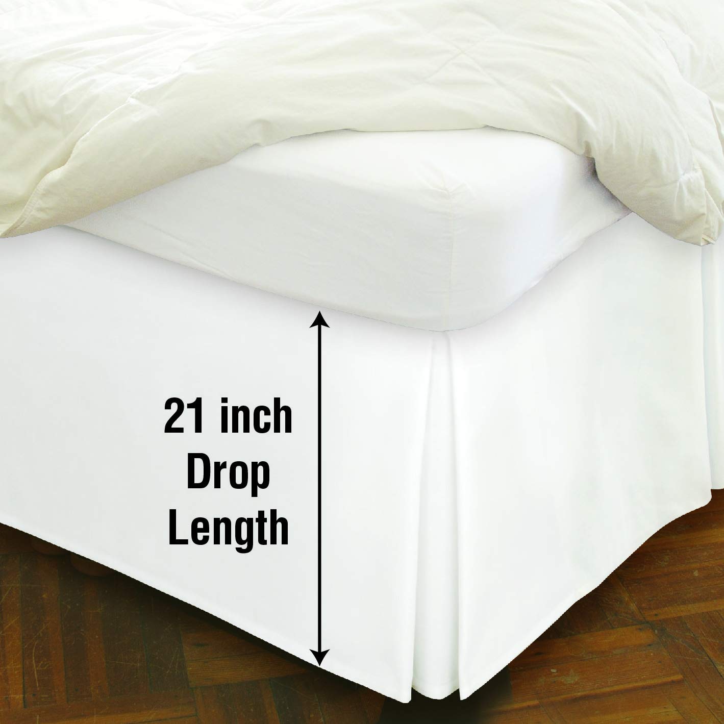 21 Inch Extra-Long Drop Bed Skirt for Queen Size Bed - White Space Maker Design | Perfect for Platform Beds, Adjustable Beds & Deep Mattresses