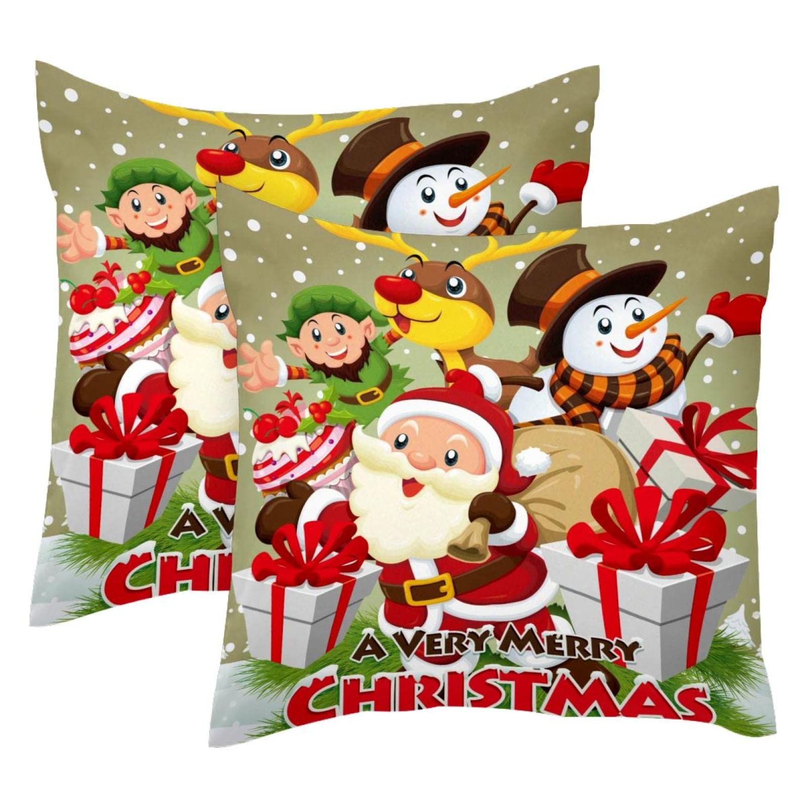 Christmas Pillow Covers Set of 2 - 18x18 Inch Santa Claus Decorative Throw Pillow Cases for Sofa & Bed - Festive Holiday Home Decor for Living Room, Bedroom & Christmas Party Decorations