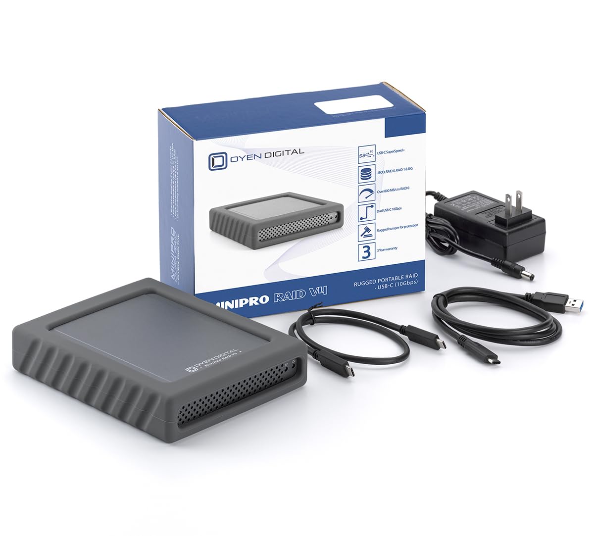 Oyen Digital 8TB MiniPro RAID V4 USB-C Portable External Hard Drive - Dual Bay Storage for Mac & PC - Perfect for Backup, Editing & Media Storage