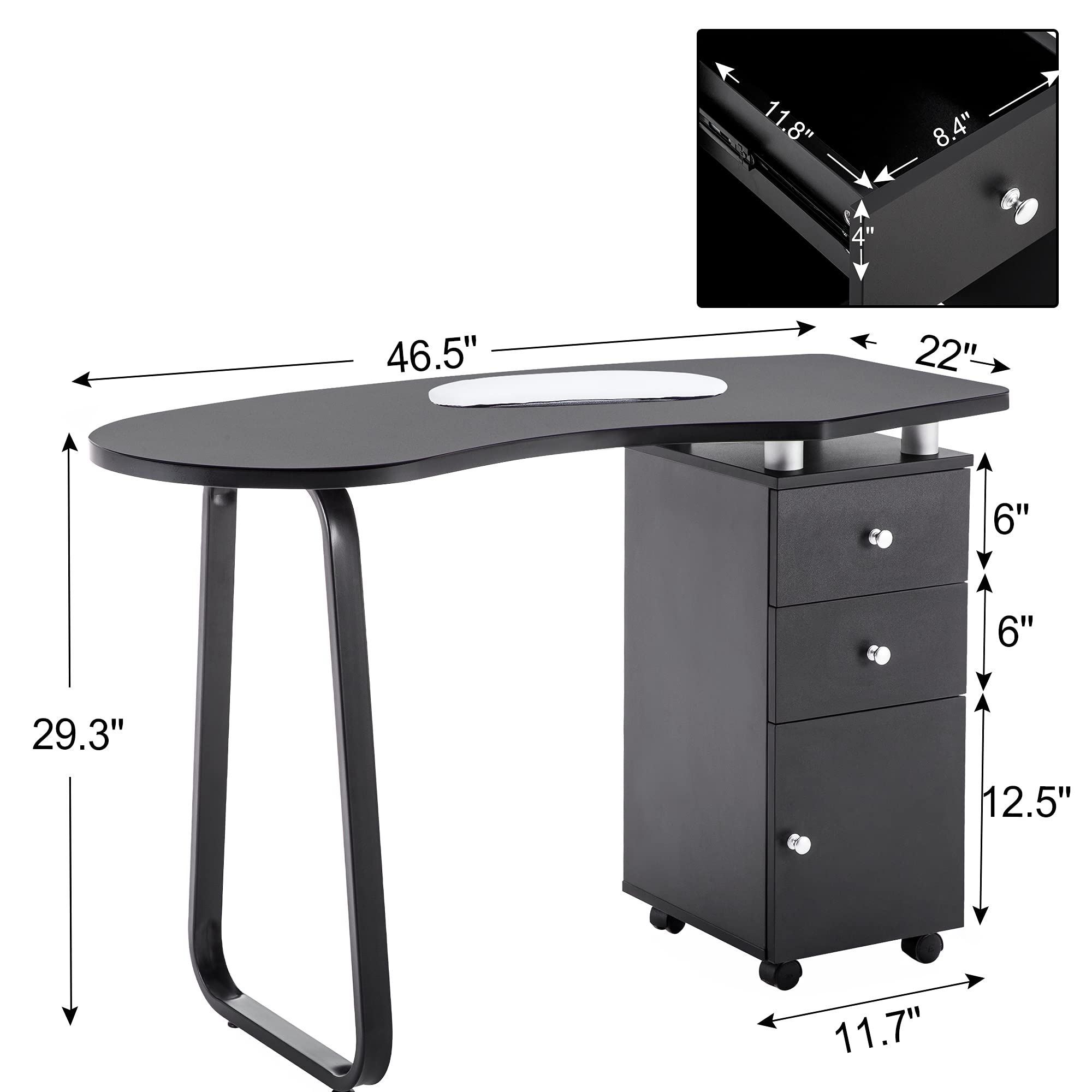 Professional BarberPub Manicure Nail Table - Salon Spa Station Beauty Desk with Storage (Black) | Perfect for Nail Technicians, Home Salons & Professional Beauty Studios