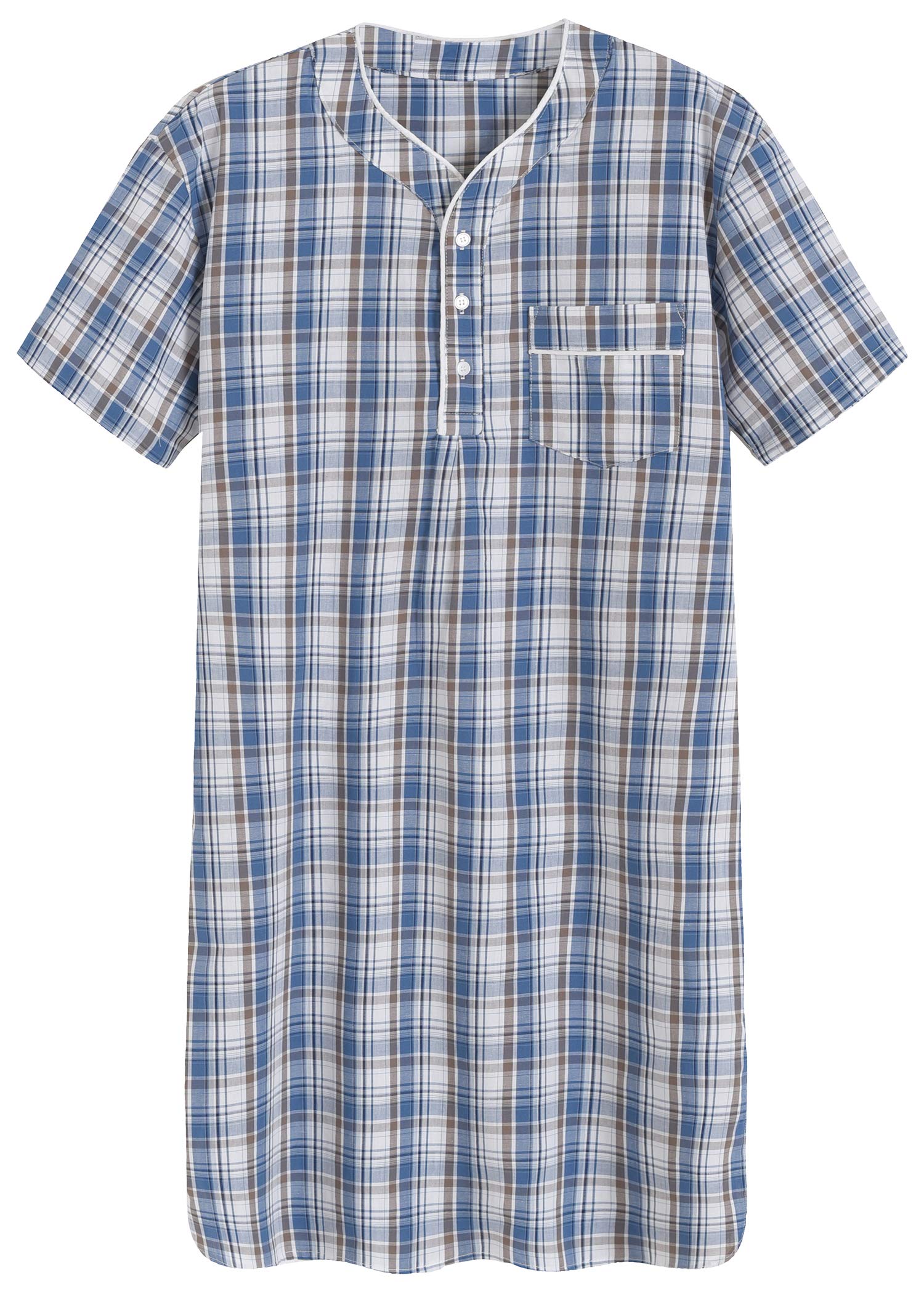 Men's Plaid Cotton Nightshirt - Soft Sleep Shirt for Comfortable Lounge & Bedtime - Perfect for Relaxing at Home or Cozy Sleepwear