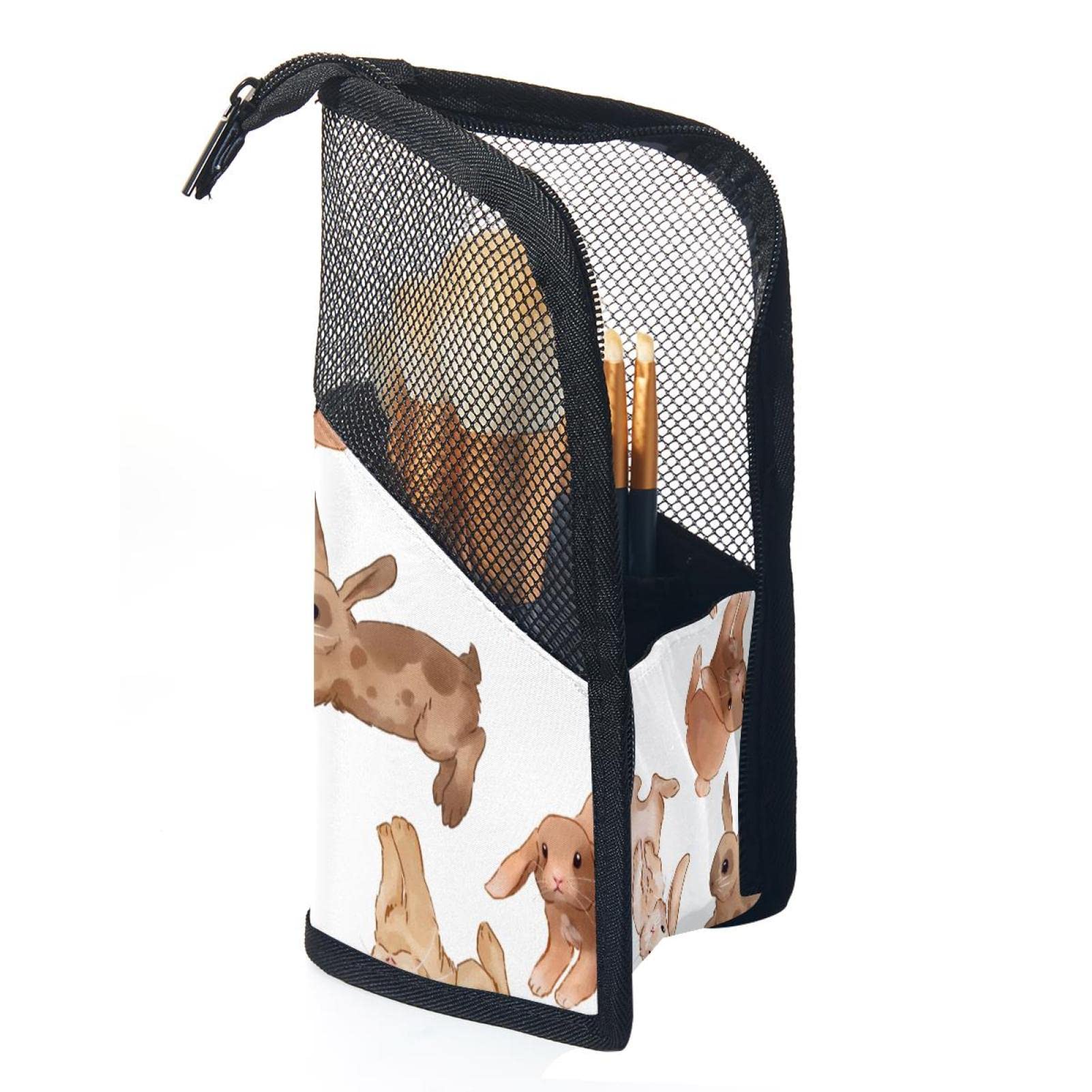 Professional 12-Piece Cosmetic Brush Set with Holder - Travel Makeup Organizer Pouch & Stand-Up Rabbit Cup for Women & Girls - Perfect for Home, Travel & Artist Storage