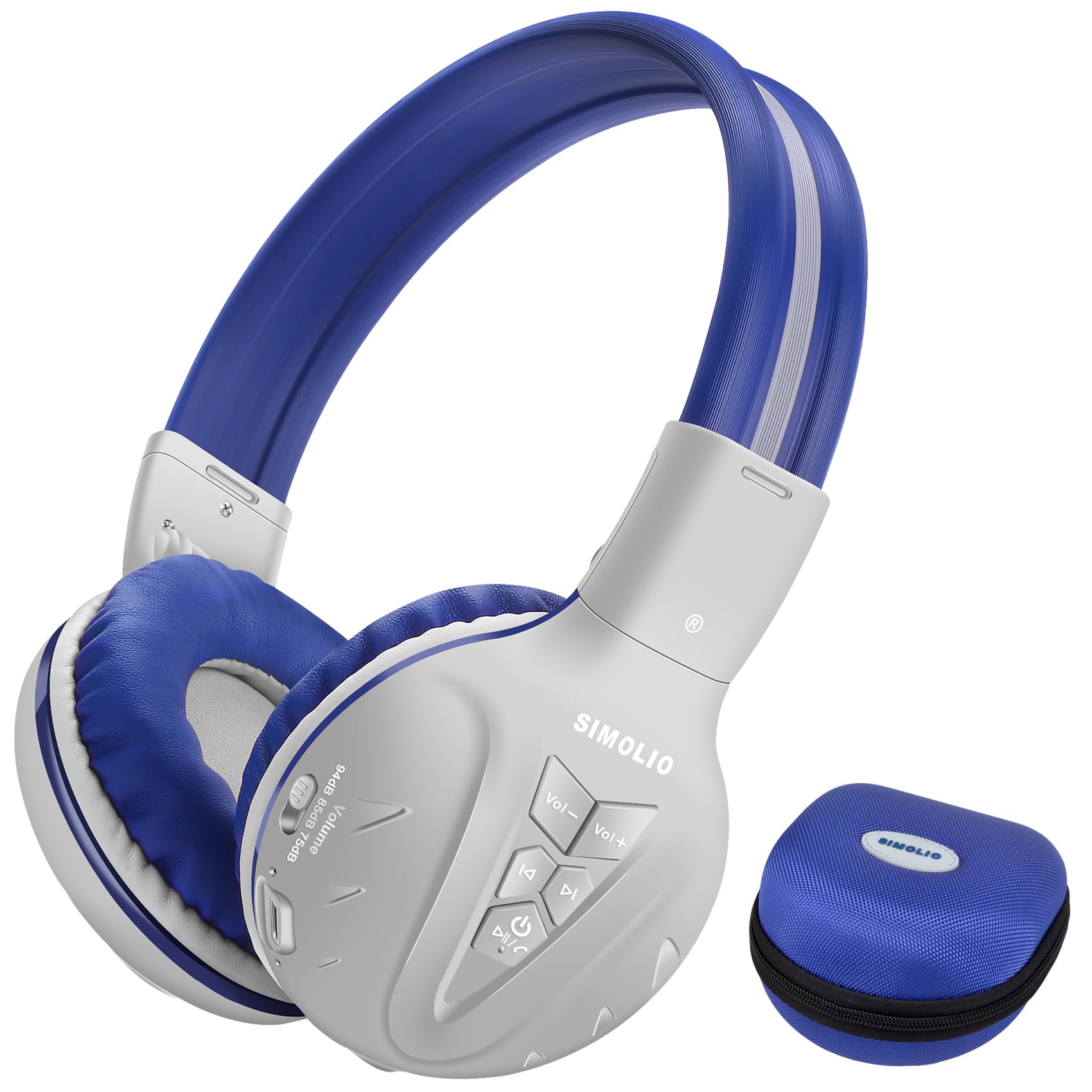 SIMOLIO Kids Bluetooth Headphones with Microphone - Volume Limited (75dB/85dB/94dB) Wireless Over-Ear Headset for Boys & Girls, Adjustable & Foldable Design - Perfect for School, Travel, Airplane & Tablet Use (Grey)