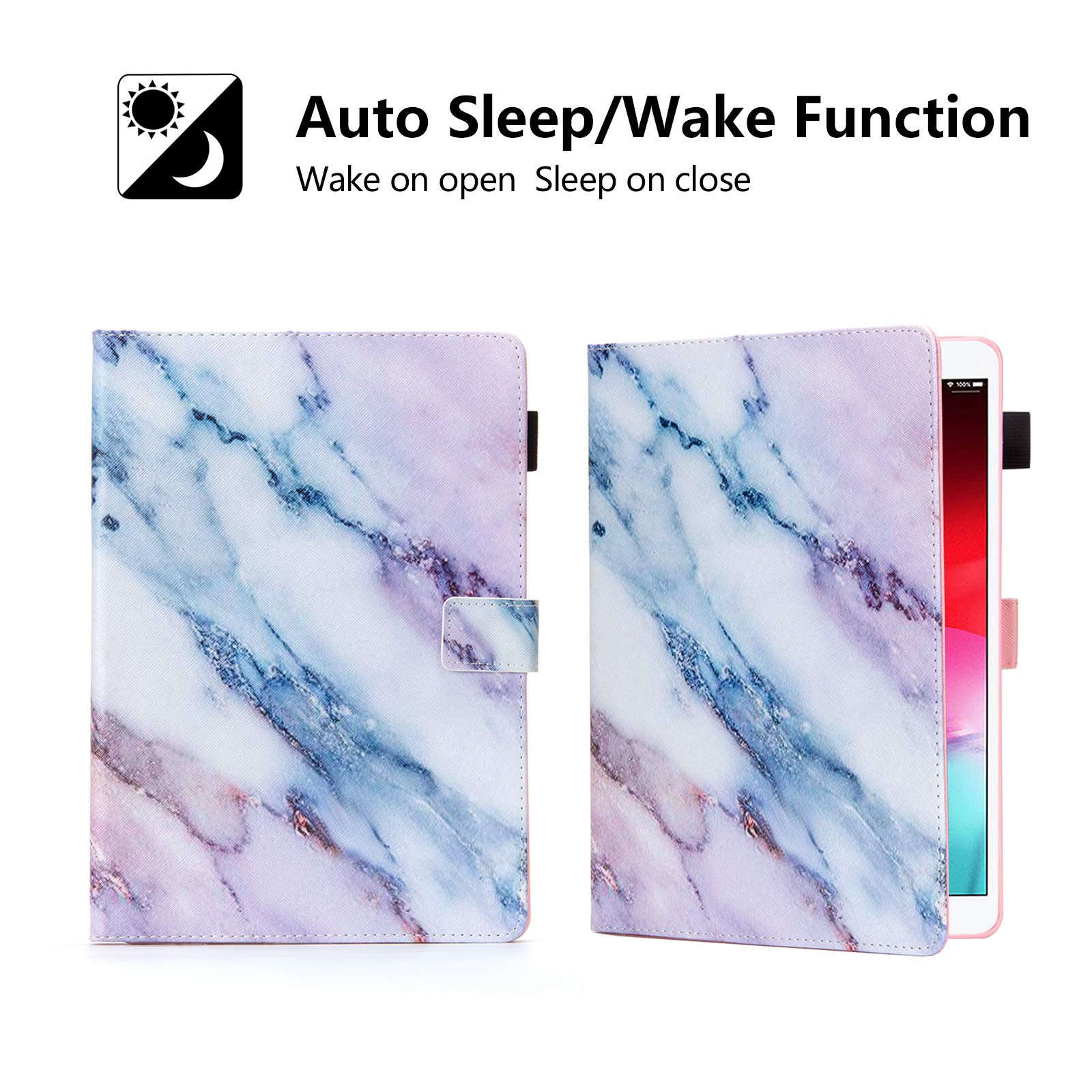 Dteck Protective Smart Folio Case for Apple iPad Pro 2017 & iPad Air 3rd Gen 10.5 Inch - Auto Sleep/Wake, Card Slots, Adjustable Stand - Pink Marble Design - Perfect for Work, Travel & Home Use