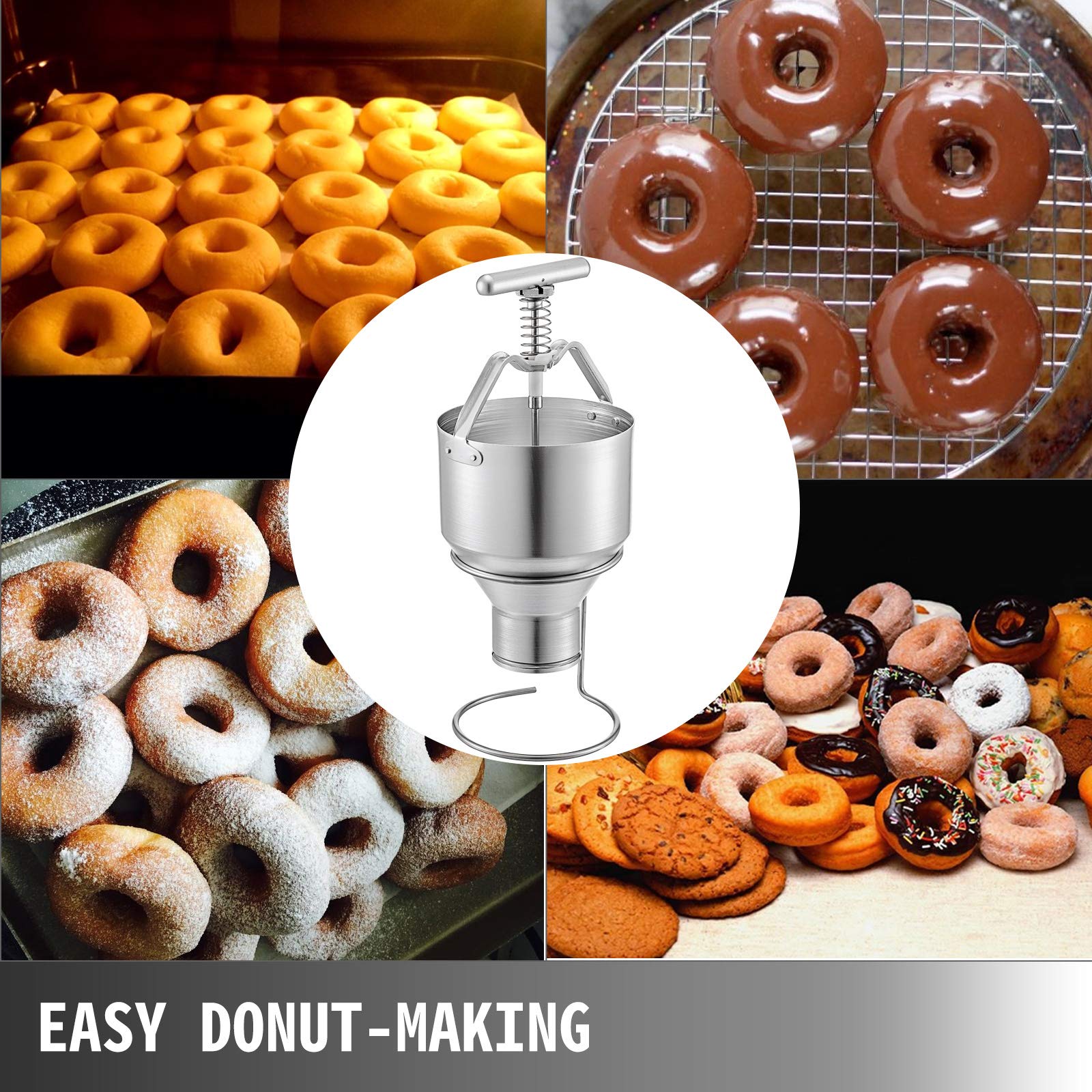 VBENLEM 5L Donut Depositor - Manual Donut Dropper Hopper with 6 Adjustable Thickness Settings, Food-Grade Aluminum Donut Batter Dispenser with Stand for Home Bakeries & Commercial Kitchens - Perfect for Making Uniform Donuts, Pancakes & Muffins