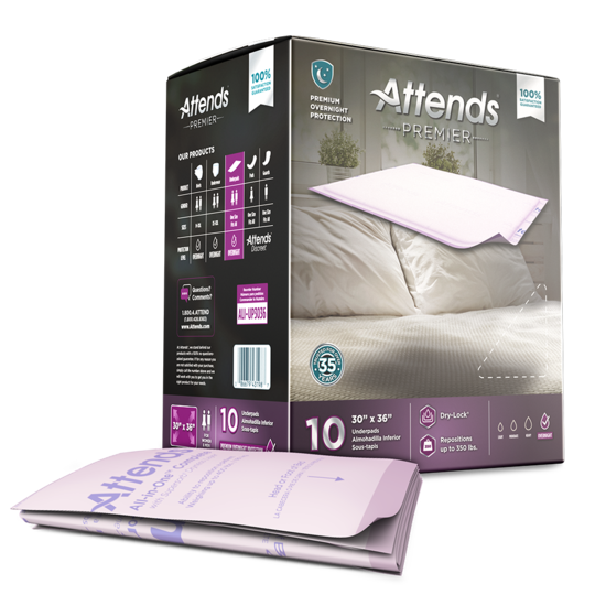 Attends Premier Underpads, 30x36 Inch - Super Absorbent Bed Pads for Incontinence Protection - Ideal for Home Care, Hospitals & Elderly Use
