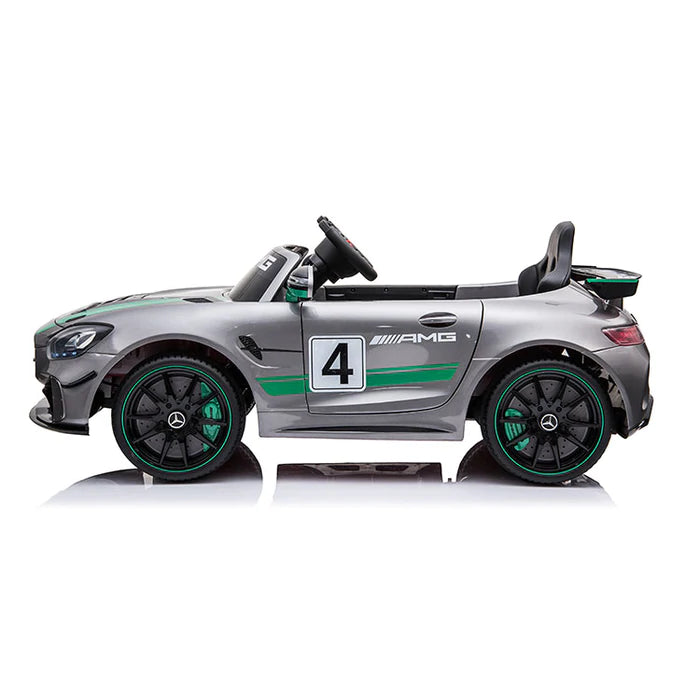 Mercedes Benz AMG GT4 12V Kids Ride On Car - 1 Seater Electric Toy Vehicle in Silver Green | Perfect for Outdoor Play & Birthday Gifts