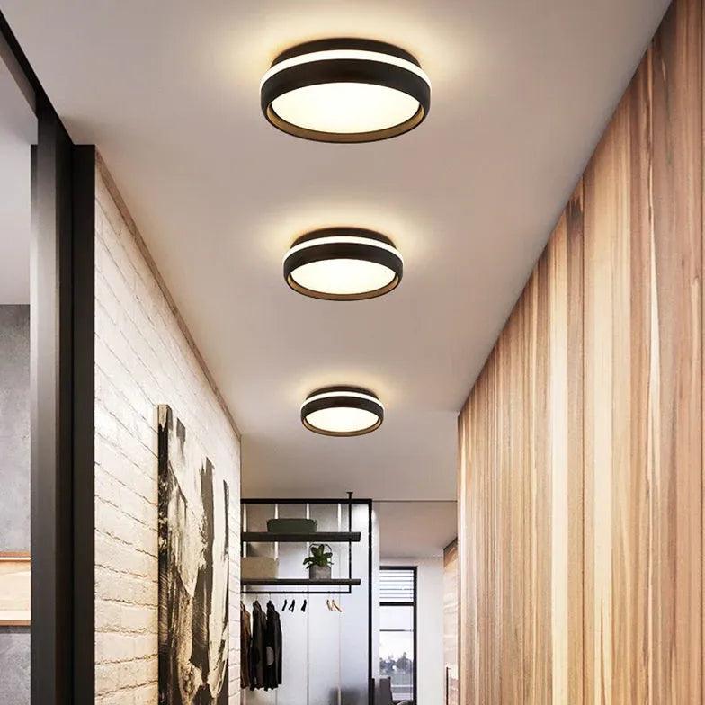Modern Round Dual Tone Ceiling Light Fixture - Matte Black & Brushed Gold Finish - Perfect for Hallway, Entryway, Foyer, and Staircase Lighting