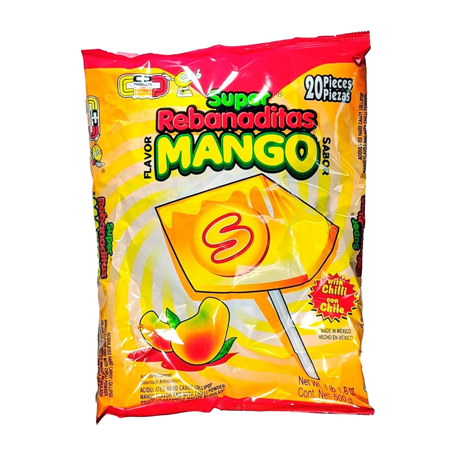 Candy Pop Super Rebanada Mango Slices - 20ct Resealable Bag | Sweet & Tangy Dried Mango Snacks for Kids, Parties & On-the-Go