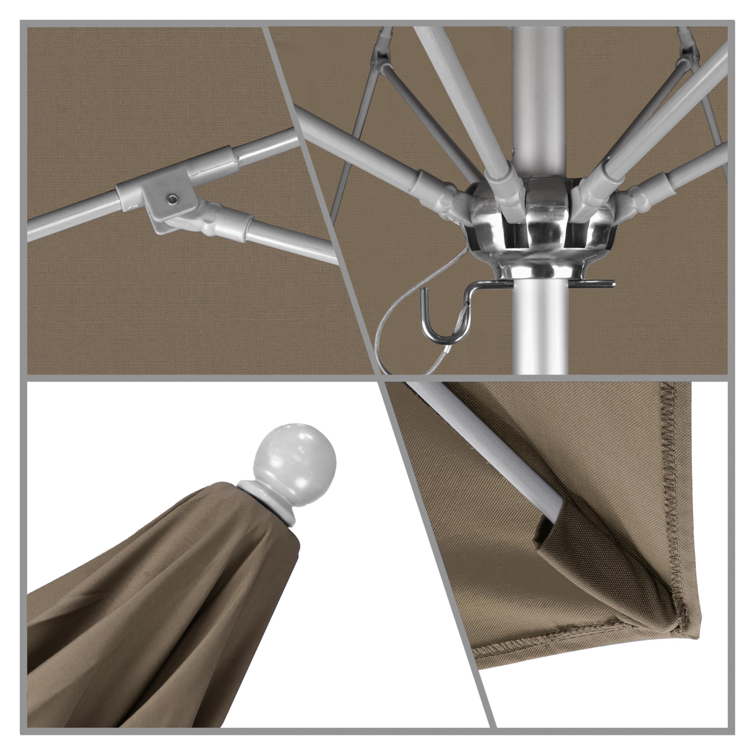 California Umbrella 9' Round Venture Series Commercial-Grade Patio Umbrella with Push-Open Pin Stop Mechanism - Silver Frame & Sunbrella Taupe Fabric - Perfect for Outdoor Dining, Poolside Lounging, and Backyard Shade