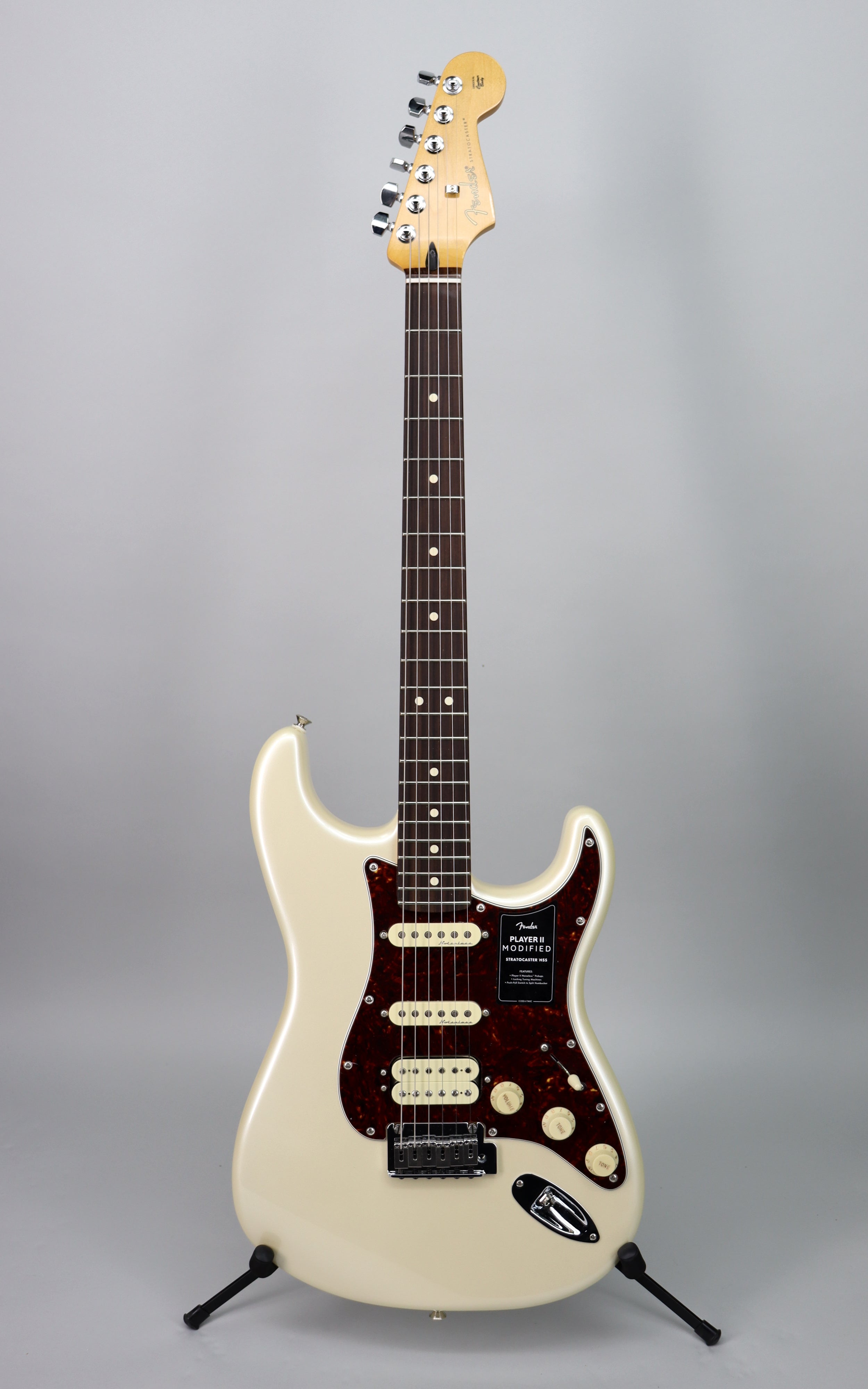 Fender Player II Modified Stratocaster HSS Electric Guitar with Rosewood Fingerboard & Mustang LT25 Amp Bundle - Olympic Pearl Finish for Home Studio & Live Performances