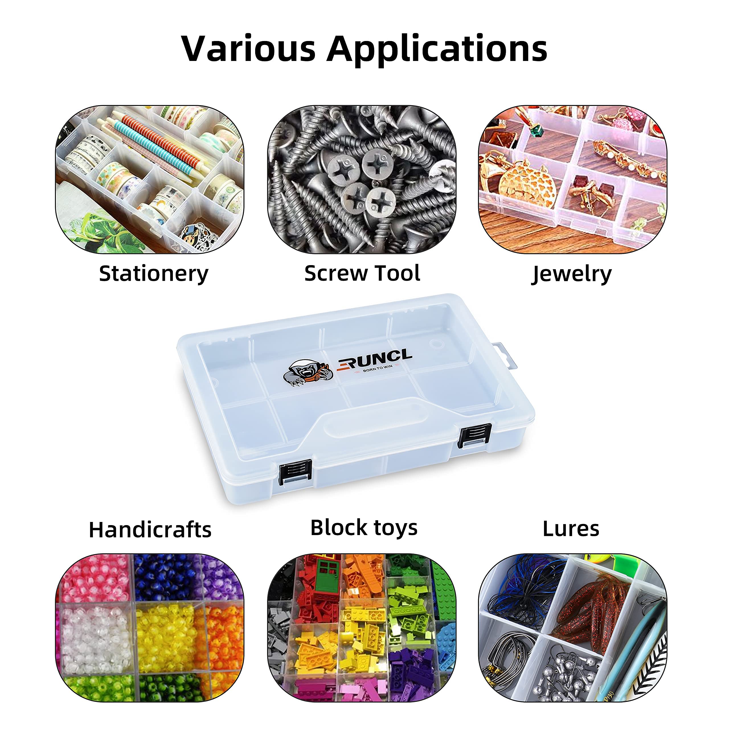 RUNCL Fishing Tackle Box Organizer - Waterproof Plastic Storage Box with Removable Dividers (3500/3600/3700 Size Options) - Clear Lure & Bait Storage Trays - Perfect for Freshwater & Saltwater Fishing Gear Organization