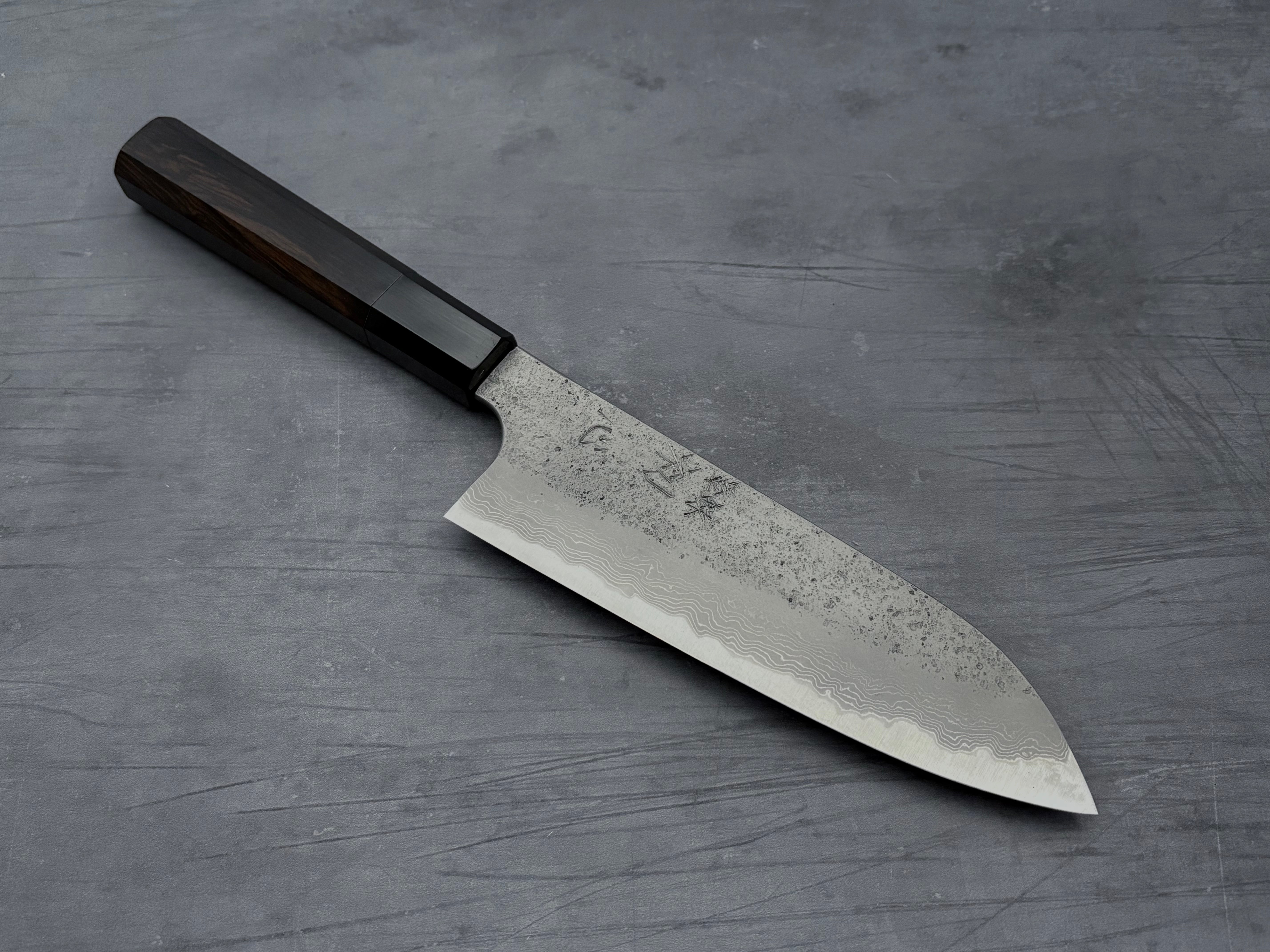 Hatsukokoro Ryusui Blue #2 Damascus Santoku Knife - High Carbon Steel Japanese Kitchen Knife for Slicing, Dicing & Chopping - Perfect for Home Chefs & Professional Cooking