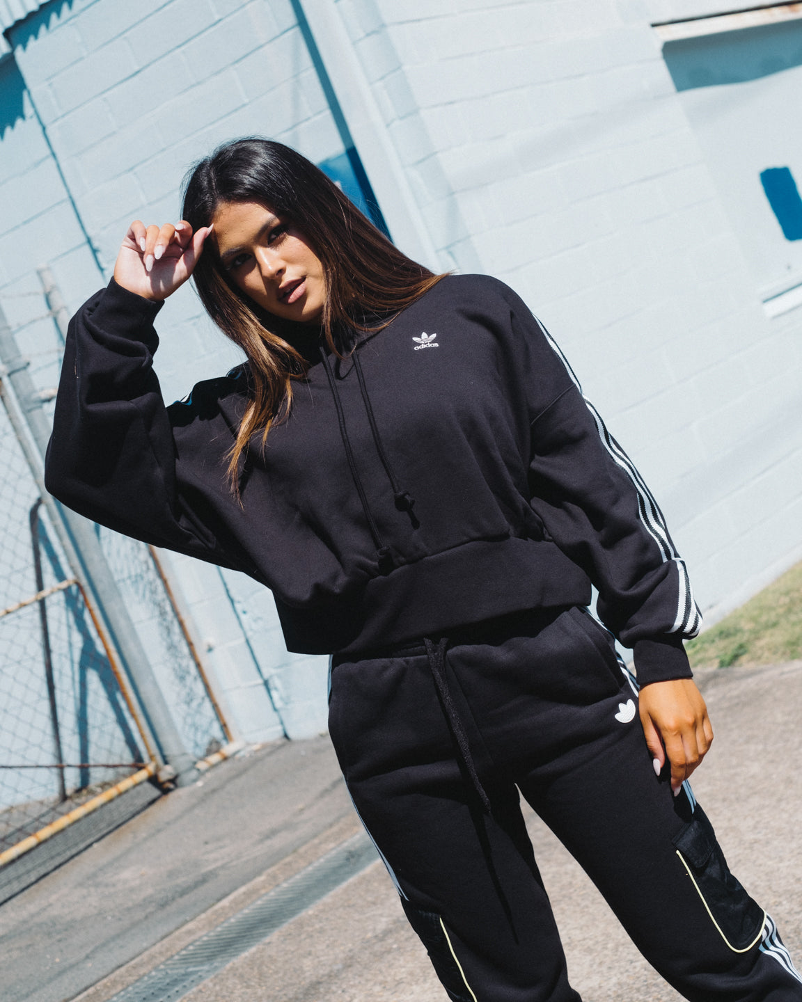 Adidas Women's Satin Stripe Hoodie - Black Pullover Sweatshirt for Casual Wear, Gym & Street Style Fashion