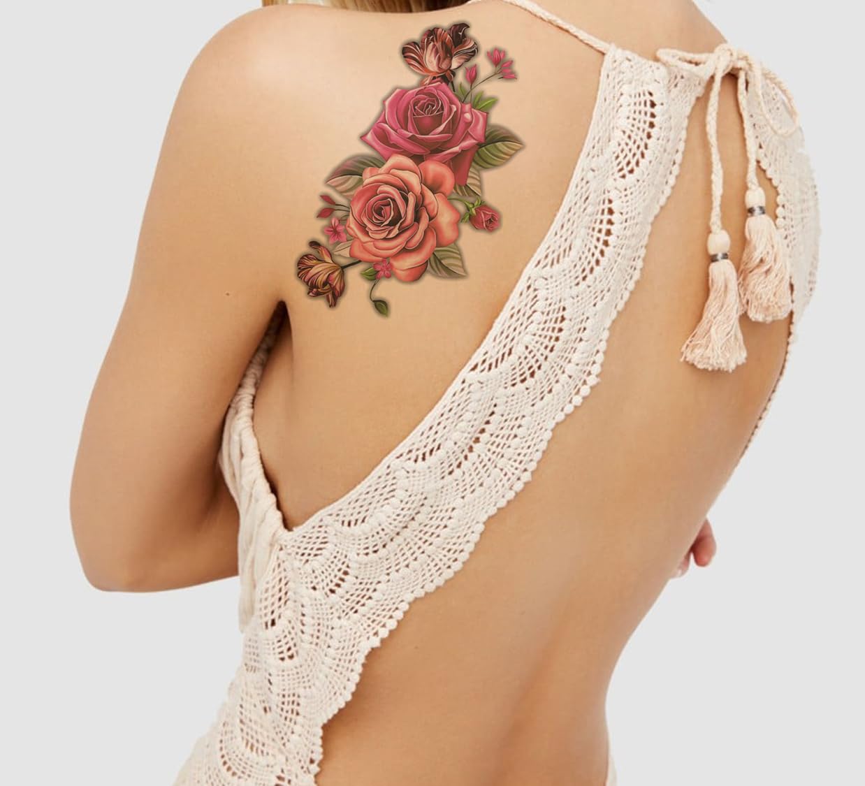 Waterproof Temporary Tattoo Stickers for Men & Women - 3D Realistic Flowers, Butterflies, Stars, Angels, Wolves & Armband Designs (21X15cm) | Perfect for Parties, Halloween Costumes & Body Art