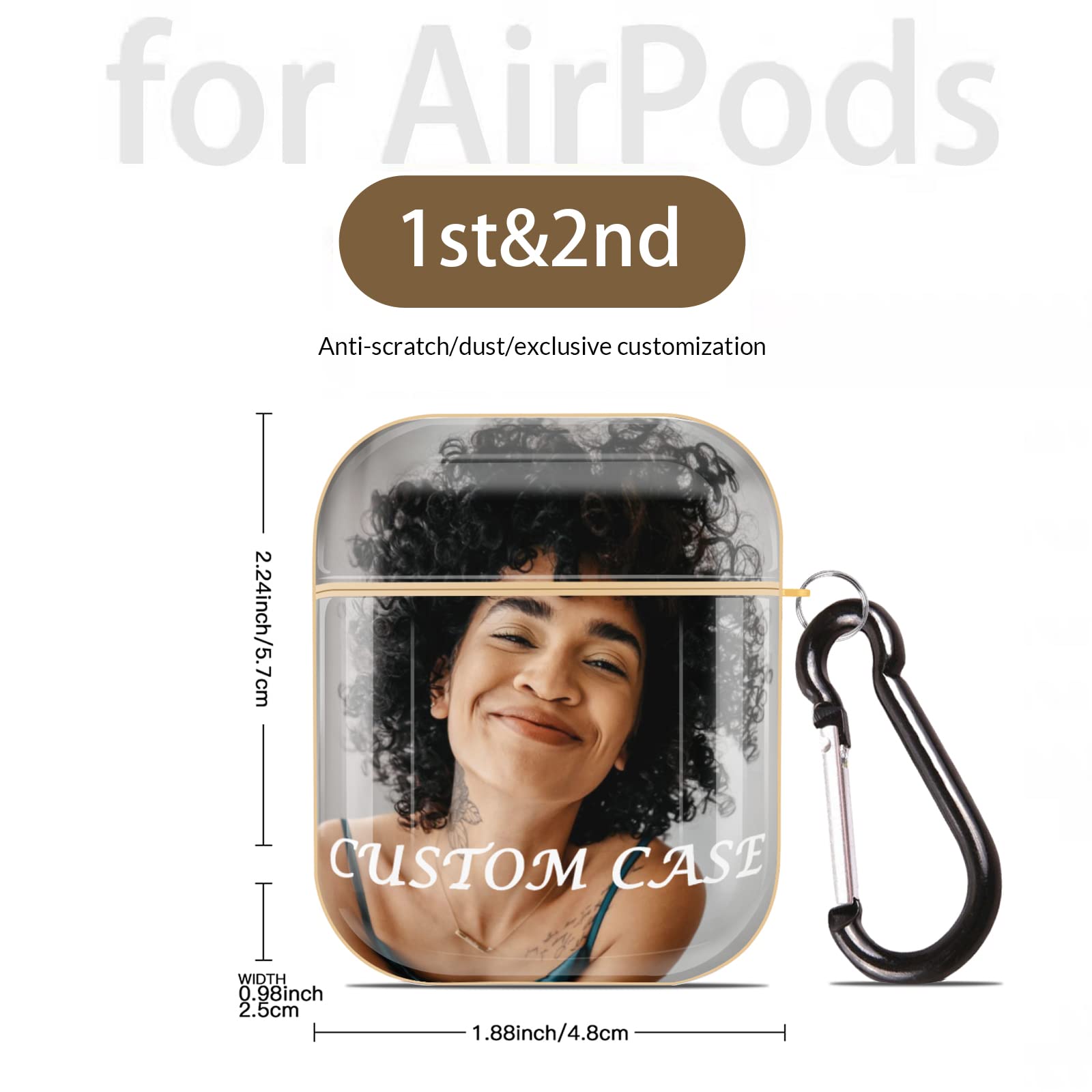 Custom AirPods 1&2 Case with Photo/Text - Durable PC Cover with Chain - Perfect Personalized Gift for Music Lovers