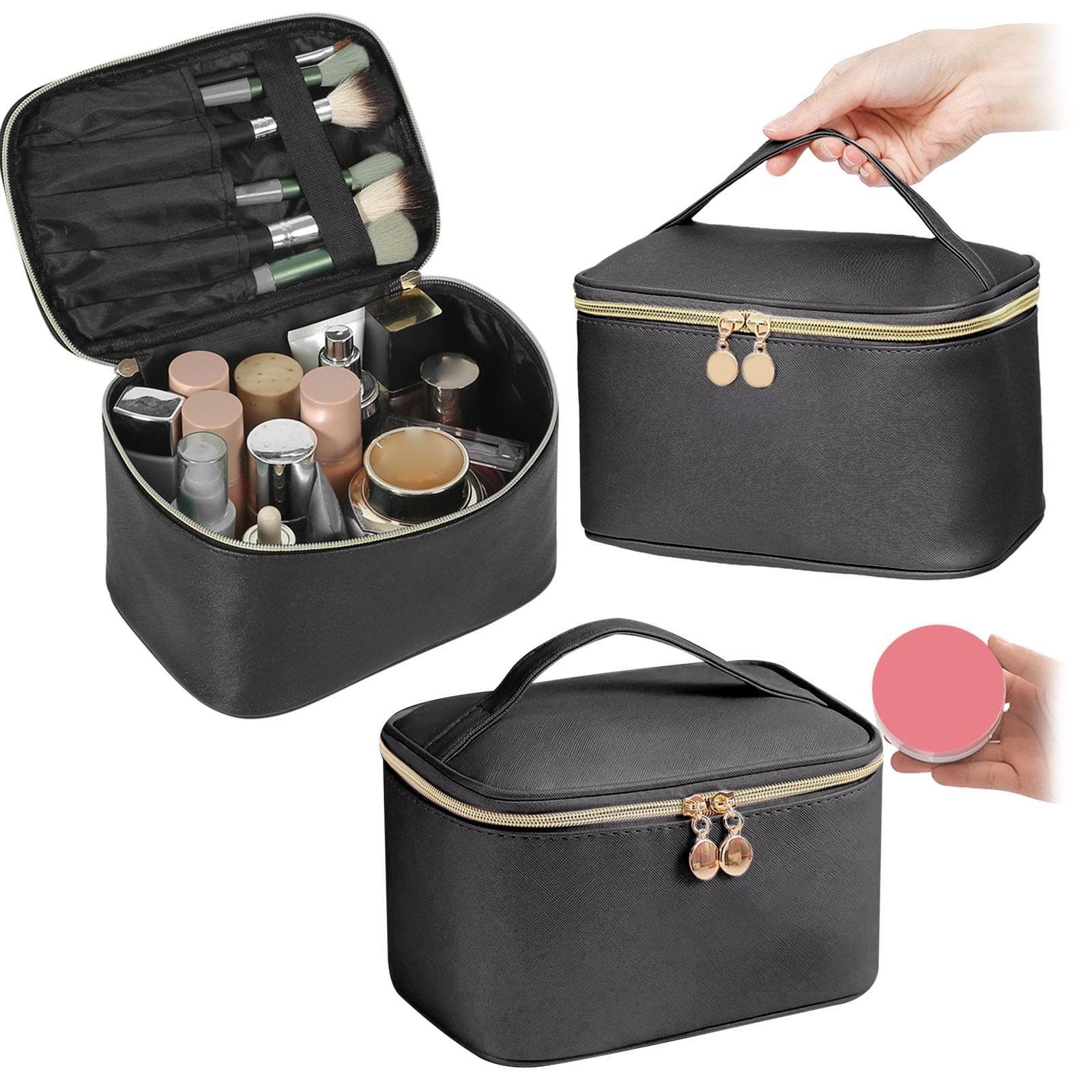 Premium PU Leather Makeup Bag for Women - Large Travel Cosmetic Organizer with Brush Holder, Toiletry & Jewelry Storage - Perfect for Travel, Home Use & Professional Makeup Artists | Waterproof & Spacious Design