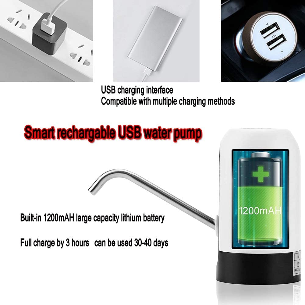 SYGA 5 Gallon Automatic Water Dispenser with USB Charging - Portable Electric Water Bottle Pump for Home & Office - White | Perfect for Kitchen Countertop, Camping, and Emergency Preparedness
