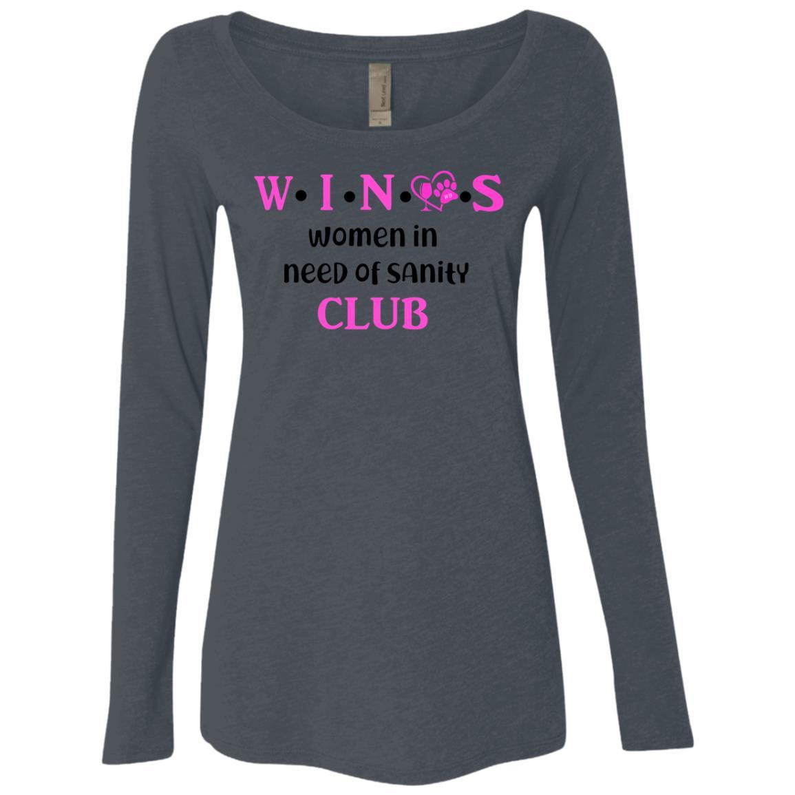 WineyBitches.Co WINOS Club Women's Tri-Blend Long Sleeve Scoop Neck T-Shirt - Soft & Comfortable for Wine Tasting, Girls Night Out & Casual Wear