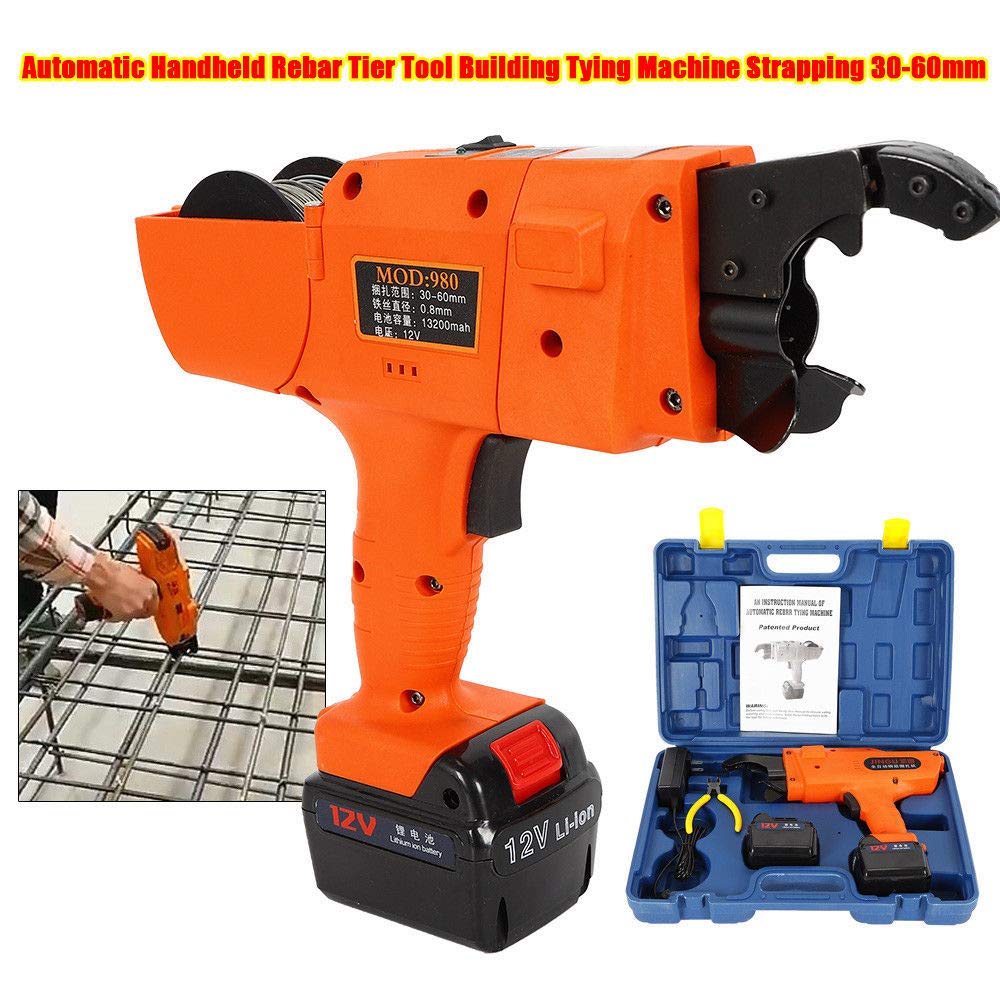 Automatic Handheld Rebar Tier Tying Machine - Steel Bar Binding Tool for 30mm-60mm Rebar with Charger | Construction Site, Concrete Reinforcement & DIY Projects