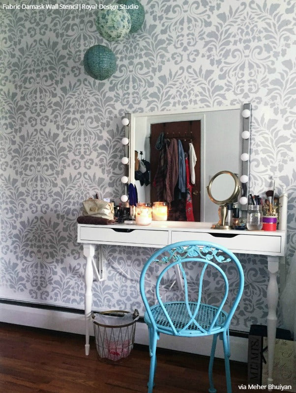 Grand Fabric Damask Wall Stencil - Reusable DIY Painting Template for Home Decor, Accent Walls & Furniture | Perfect for Bedroom, Living Room & Nursery Makeovers