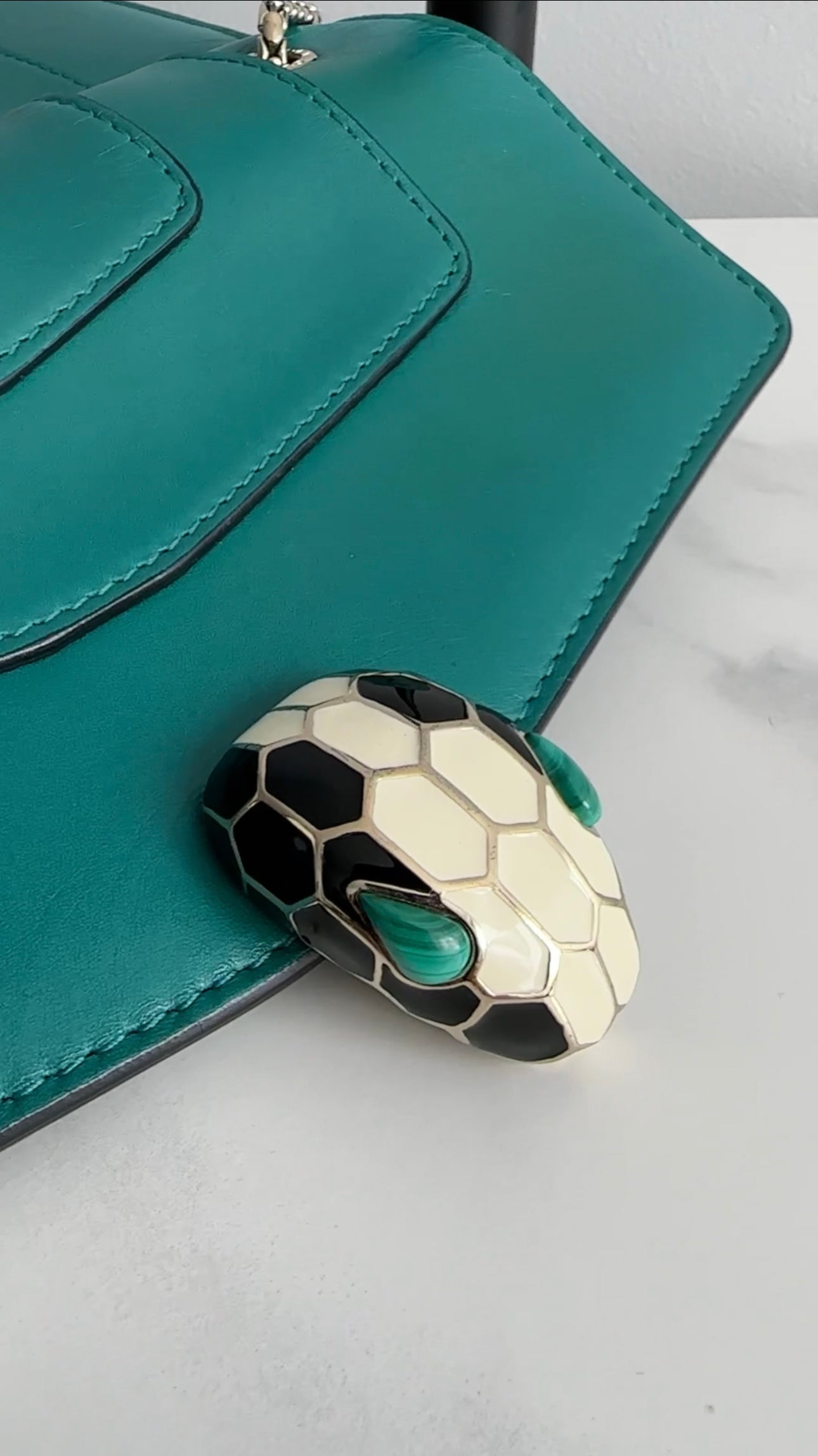 Bvlgari Serpenti Forever Dark Green Leather Flap Bag - Luxury Designer Handbag for Women, Perfect for Evening Events & Parties
