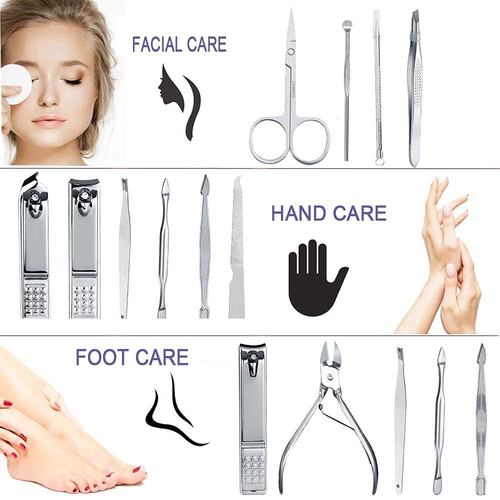 Professional KAYI 12-Piece Manicure & Pedicure Set - Stainless Steel Nail Clippers, Scissors & Grooming Tools with Leather Case - Perfect for Home, Salon & Travel Nail Care