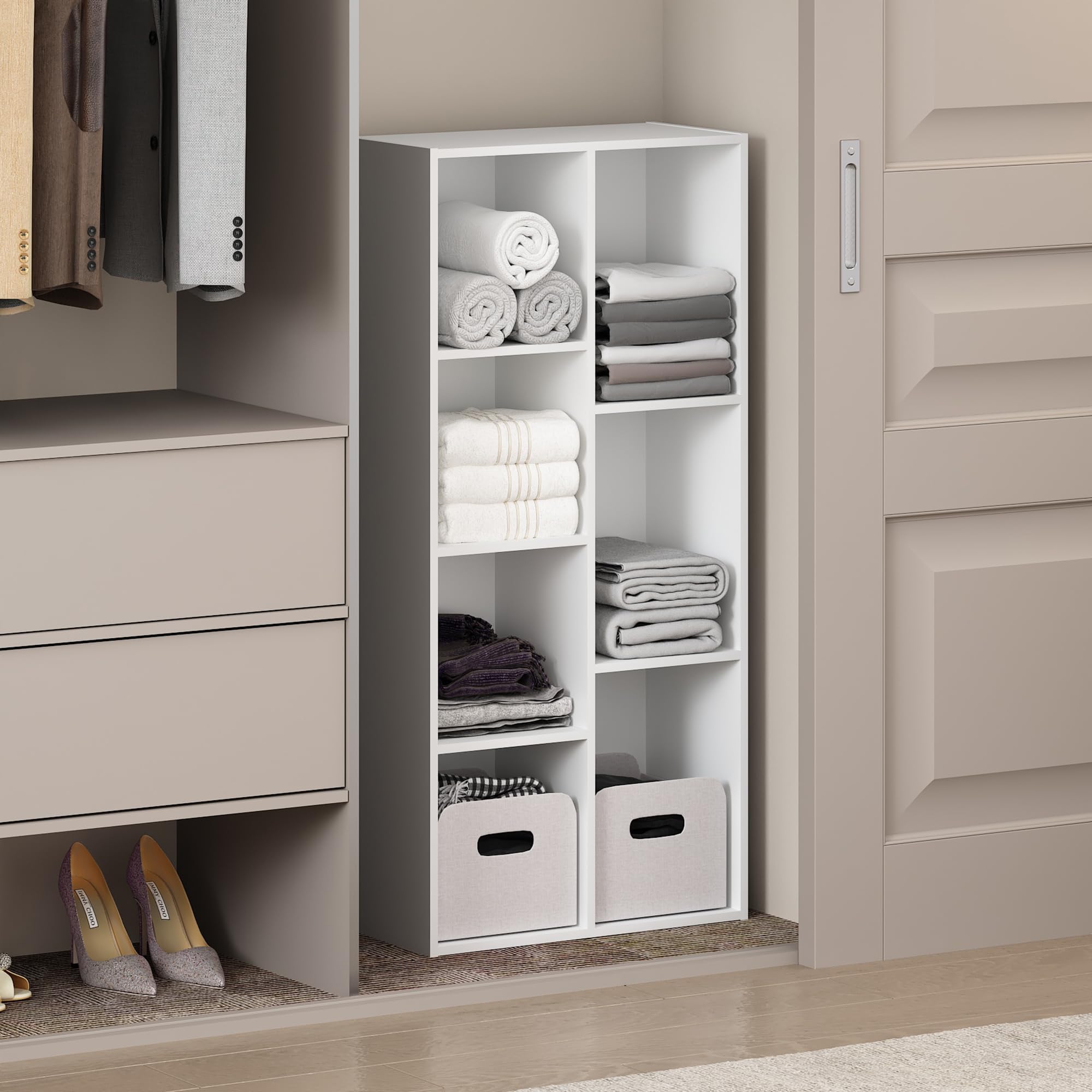 Furinno Reed 7-Cube Open Shelf Organizer - White Storage Unit for Closet, Bedroom & Office - Perfect for Clothes, Shoes, Toys & Home Organization