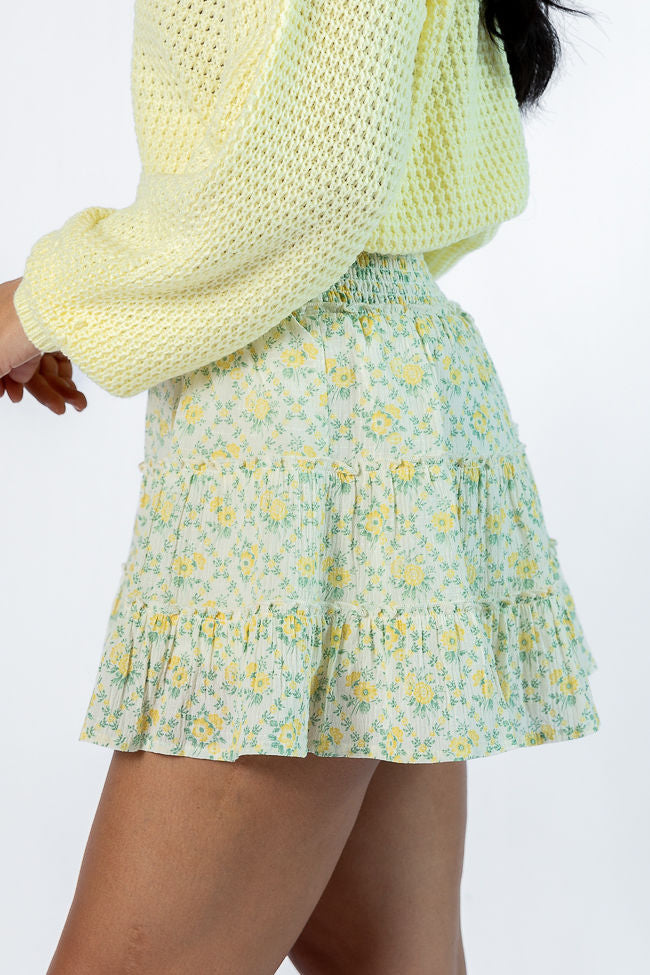 Ivory and Yellow Mini Skort for Women - Floral Print Summer Skirt with Shorts - Perfect for Garden Parties, Outdoor Events & Casual Wear