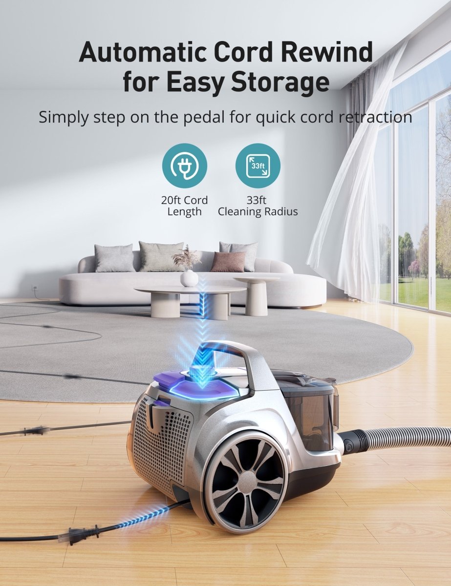 Aspiron 1200W Lightweight Bagless Canister Vacuum Cleaner - Powerful Suction, Easy Maneuverability for Pet Hair & Hard Floors (Purple, Model CA006) | Ideal for Home, Office & Car Cleaning
