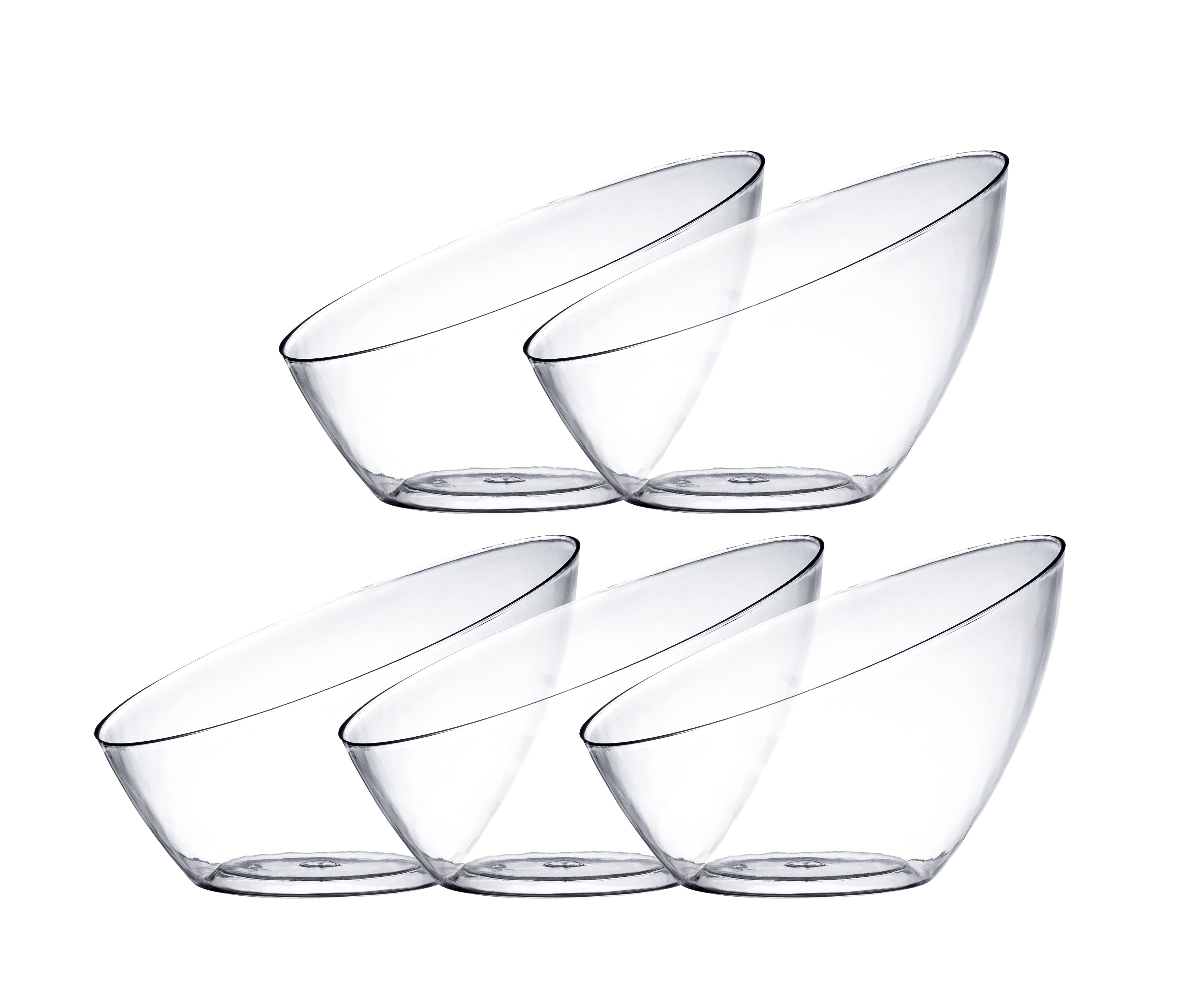 5-Pack Clear Angled Plastic Serving Bowls - Durable Salad, Snack & Dessert Bowls for Parties, Picnics & Home Entertaining