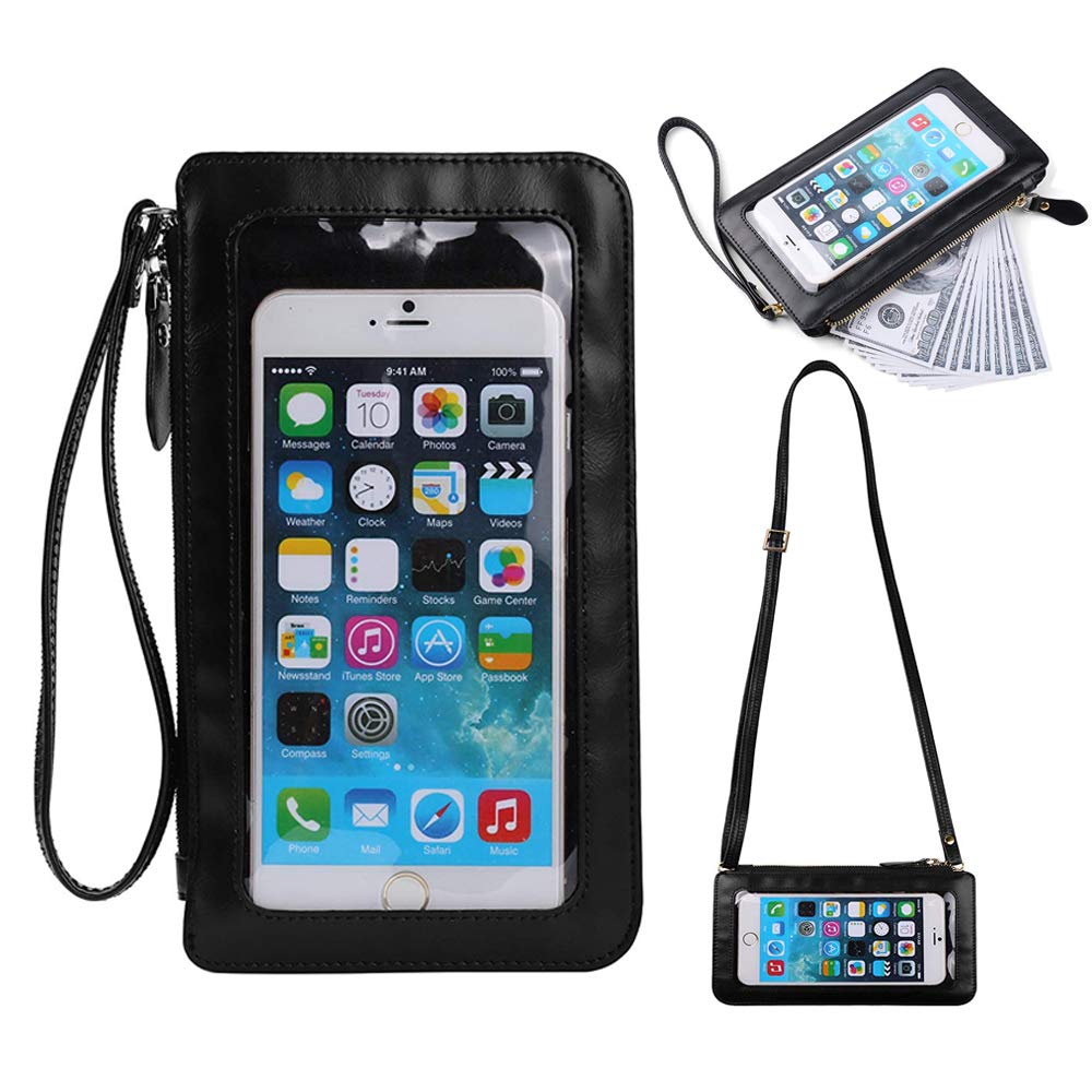 Universal PU Leather Crossbody Phone Bag for Women - Slim Wallet Pouch with Card Holder for iPhone 14 Pro Max/13/12/11, Galaxy S22/S21/A53, Pixel 6a/5a - Perfect for Travel, Shopping & Everyday Use