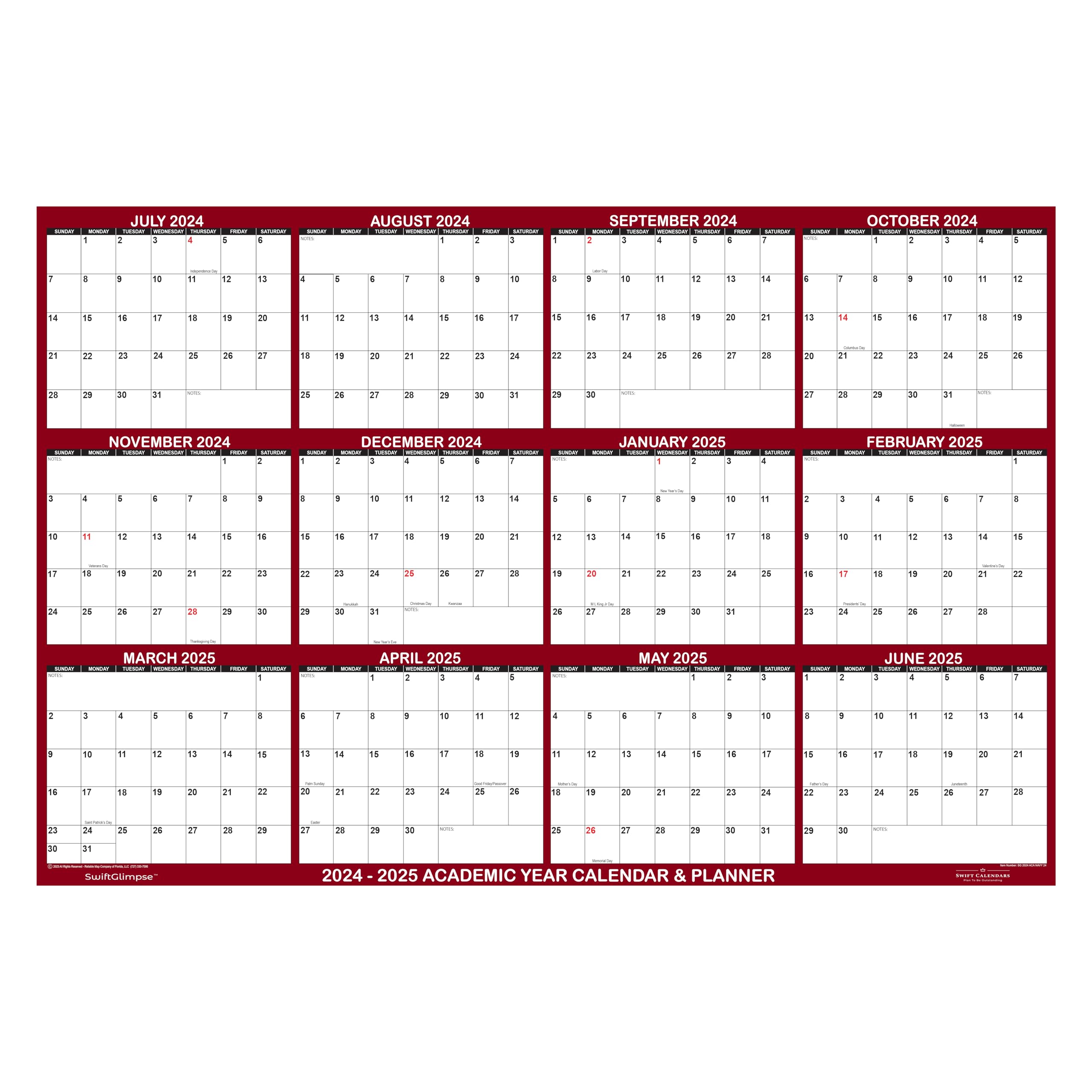 SwiftGlimpse 2024-2025 Academic Wall Calendar - 18