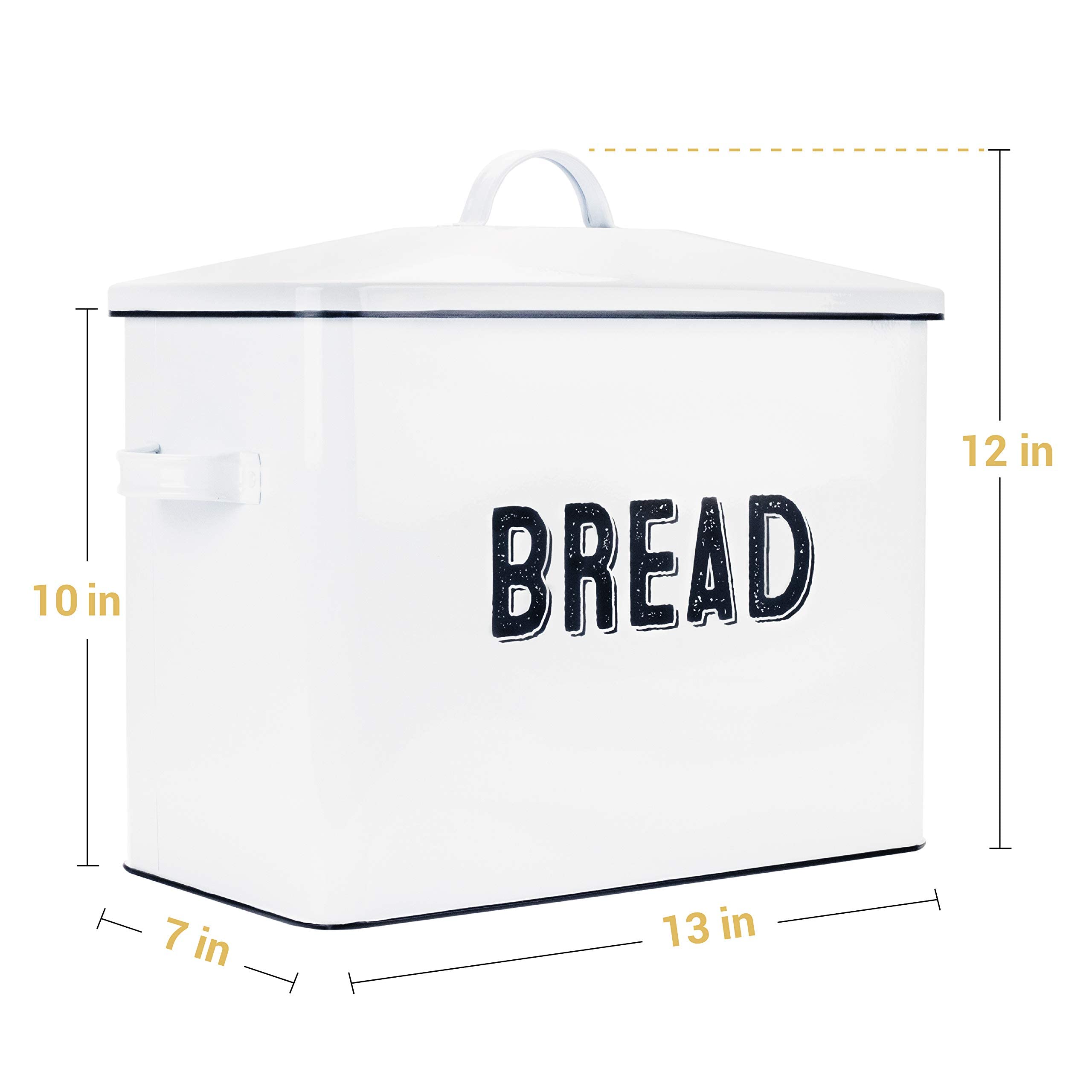 Granrosi Large Farmhouse Bread Box with Metal Lid - White Bread Storage Container for Kitchen Countertop - Perfect for Storing Bread, Baguettes, Rolls & Pastries to Keep Fresh Longer