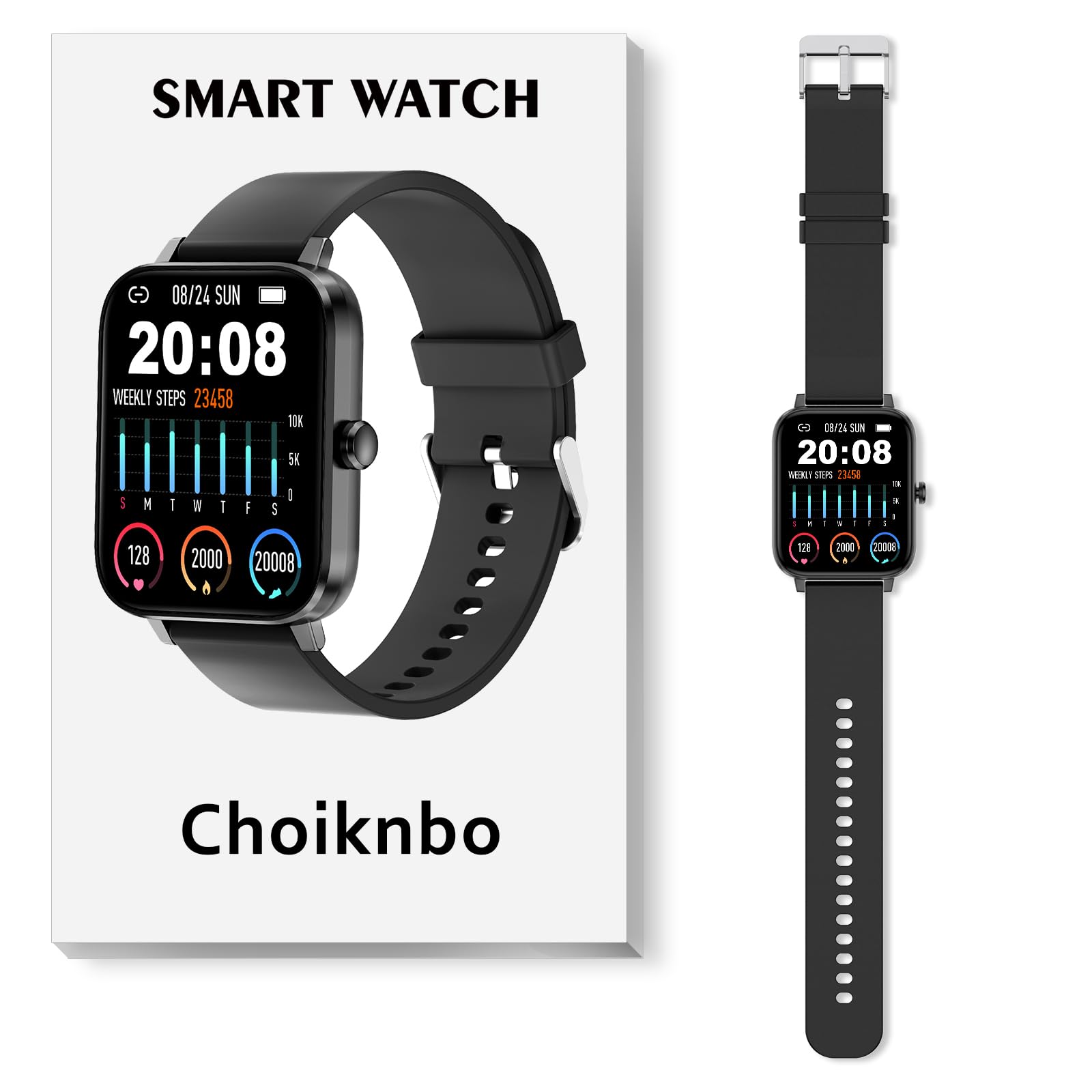Smart Watch for Android & iOS - Full Touch Screen Fitness Tracker with Heart Rate Monitor, Sleep Tracking, Step Counter & Waterproof Design - Make/Answer Calls - Perfect for Running, Swimming & Daily Use (Black)