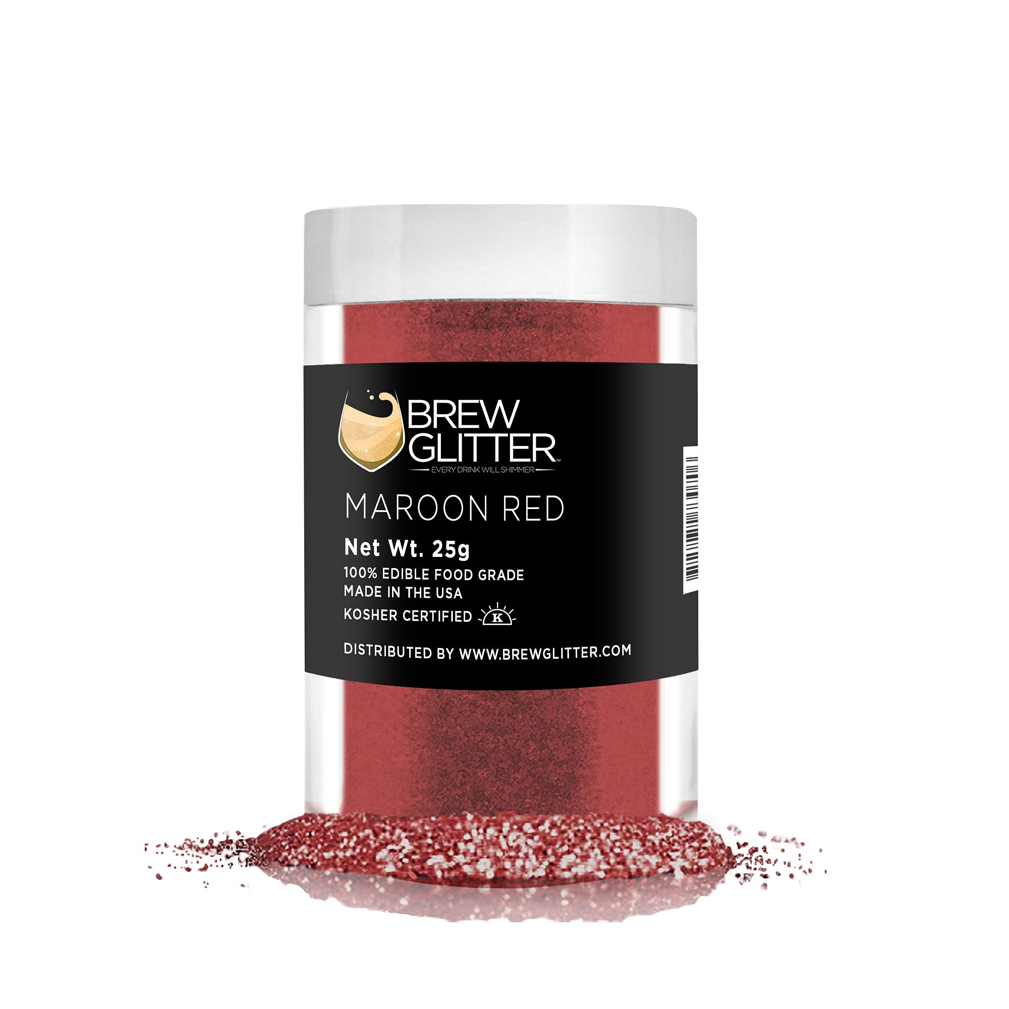 Maroon Red Edible Glitter for Drinks - KOSHER & HALAL Certified Food Grade Glitter for Cocktails, Beer & Beverage Garnish | Vegan, Gluten & Nut Free | 25g Shimmer Powder - Perfect for Party Drinks, Wedding Cocktails & DIY Cake Decorations
