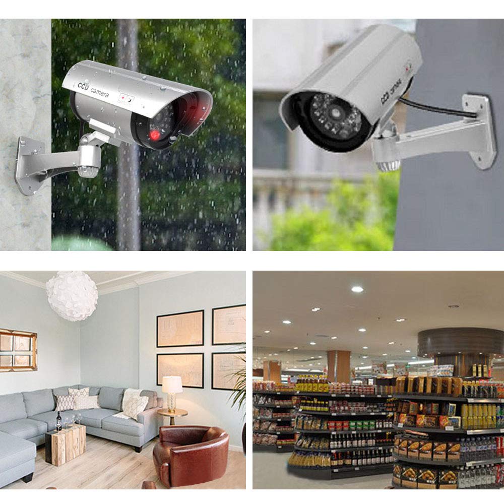 Silver Fake Dummy Security CCTV Camera with Waterproof IR LED - Outdoor/Indoor Surveillance for Home, Office & Business Protection