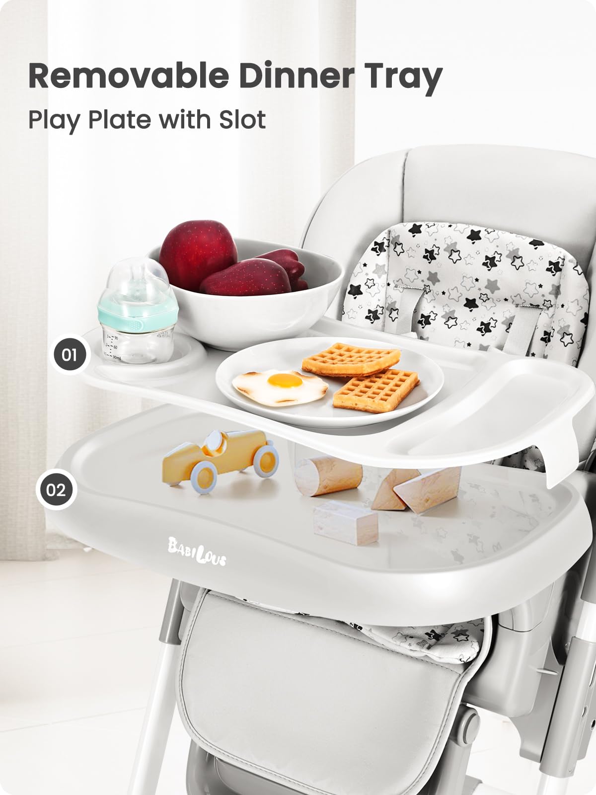 Convertible Baby High Chair with Adjustable Backrest & Footrest - Foldable Toddler Dining Chair with Removable Tray & Locking Wheels (Star Gray) - Perfect for Home, Restaurant & Travel Use