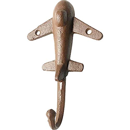 Vintage Brown Cast Iron Airplane Hook - Heavy Duty Wall Mount Hanger for Coats, Hats & Bags - Perfect for Garage, Entryway & Industrial Decor