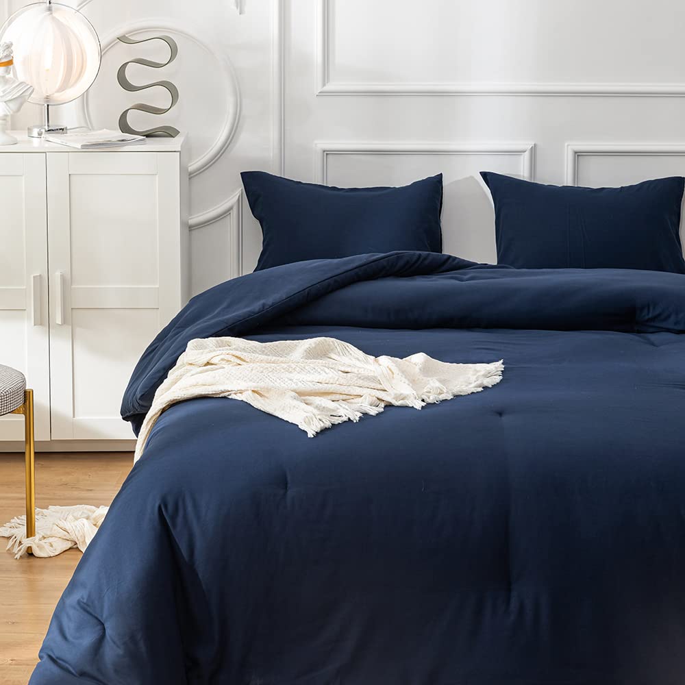 Premium KAREVER Solid Navy Blue Comforter Set - King Size Bedding Set with Soft Quilt, Breathable Blanket & Durable Comforter | Luxury Bedroom Decor for Cozy Nights & Stylish Home Upgrade