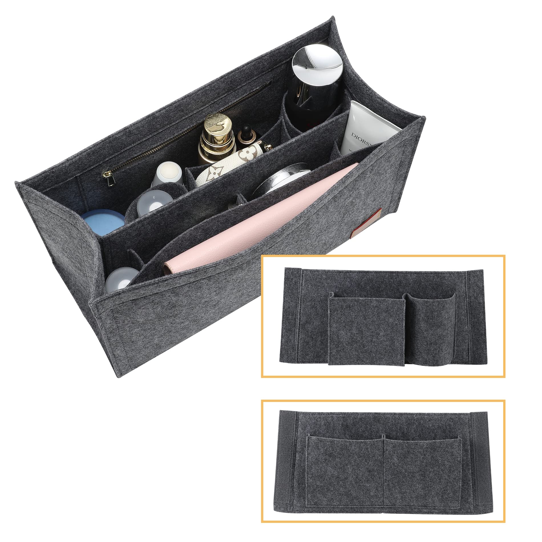 Premium Tote Bag Organizer Insert - Large Size Handbag Inner Storage with Zipper for Book Tote Bags | Felt Liner Compartment Organizer (Black, XL) | Perfect for Travel, Work & Daily Organization