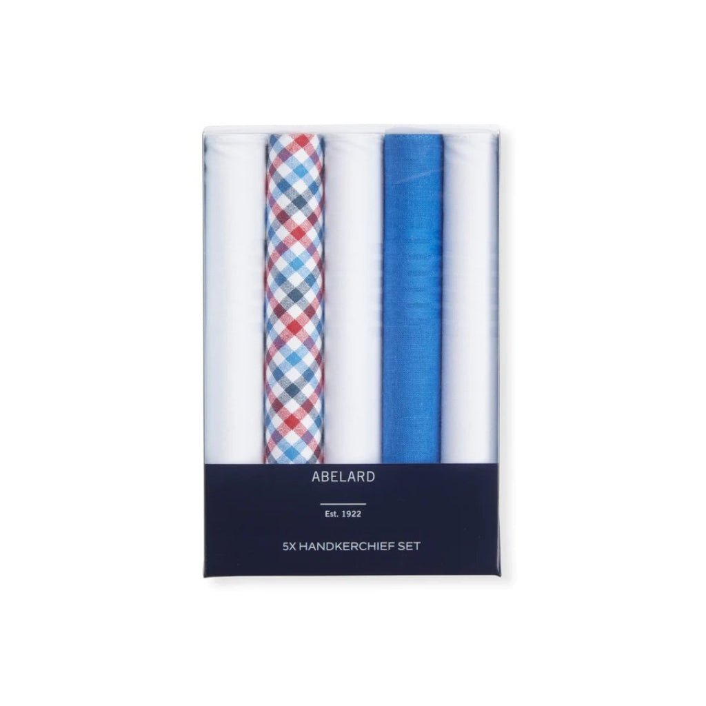 ABELARD 5 Pack Soft Cotton Handkerchiefs for Men & Women - Premium Blue Hankies for Everyday Use, Travel, and Gifts