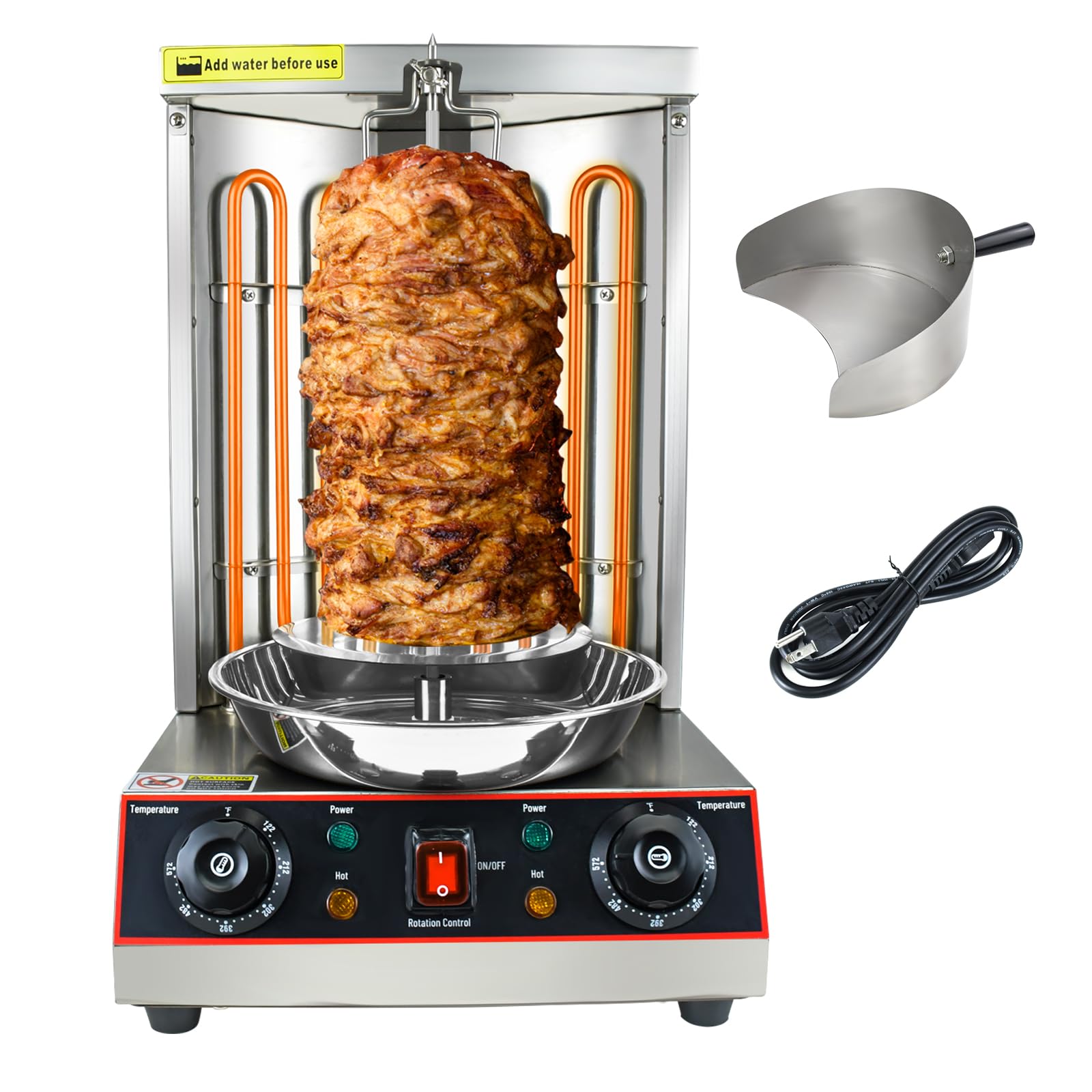 YOOKTEN 3000W Commercial Electric Shawarma Grill Machine - Stainless Steel Vertical Rotisserie for Doner Kebab, Gyro & Chicken - Includes Meat Catch Pan (Silver) - Perfect for Restaurants, Food Trucks & Home Kitchens