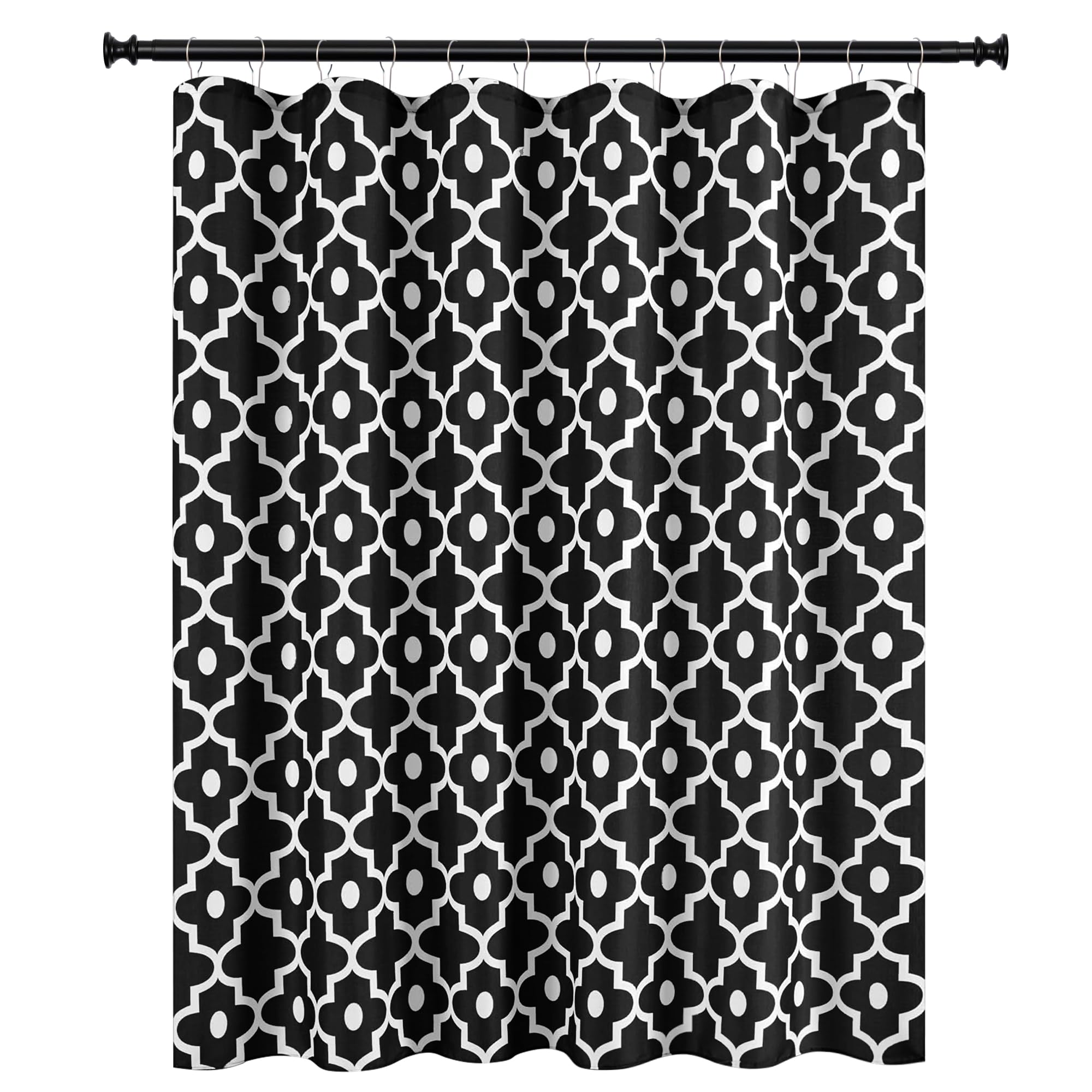 Biscaynebay Textured Fabric Shower Curtain 72x72 Inches - Black Morocco Pearl Printed Linen Bath Curtain for Modern Bathroom, Hotel Luxury Quality, Machine Washable | Perfect for Spa-Like Bathrooms & Upscale Hotel Decor