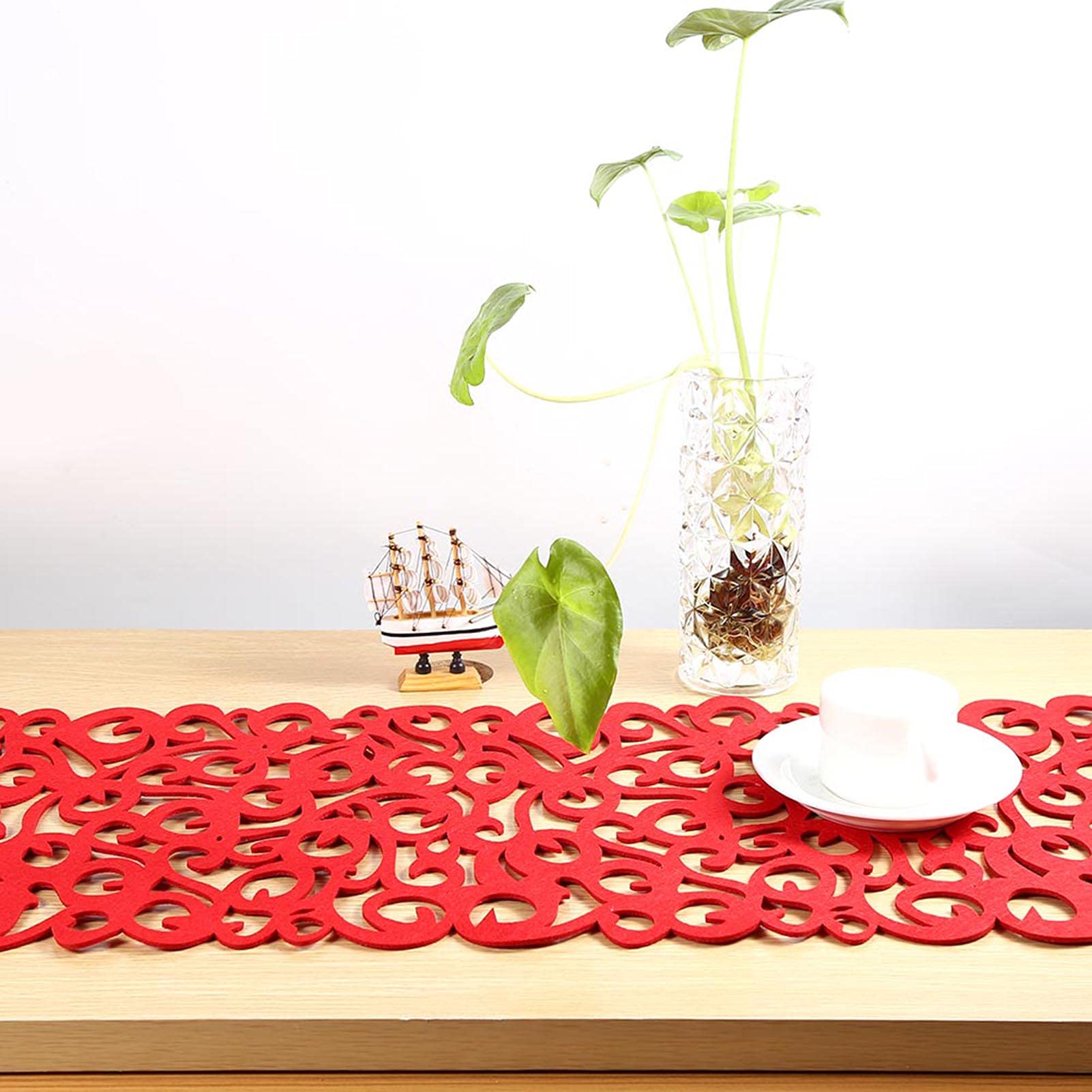 Premium Felt Tablecloth - Handmade Burlap Roll Linen Fabric Rectangle Table Cover for Party, Holiday Dinner, Wedding & Reception Decor (Red) | Elegant Dining Table Protection & Home Decoration
