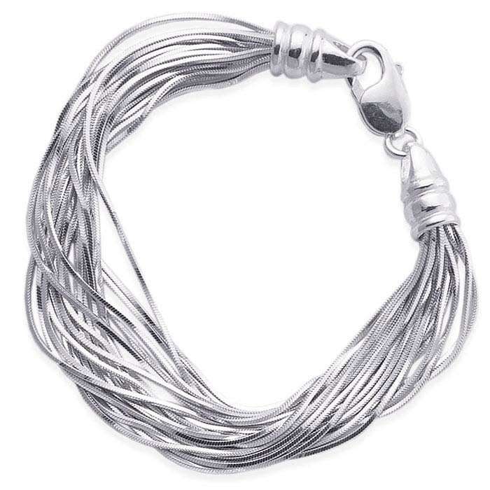 Sterling Silver Multi Strand 0.9mm Square Snake Chain Bracelet - 7.5
