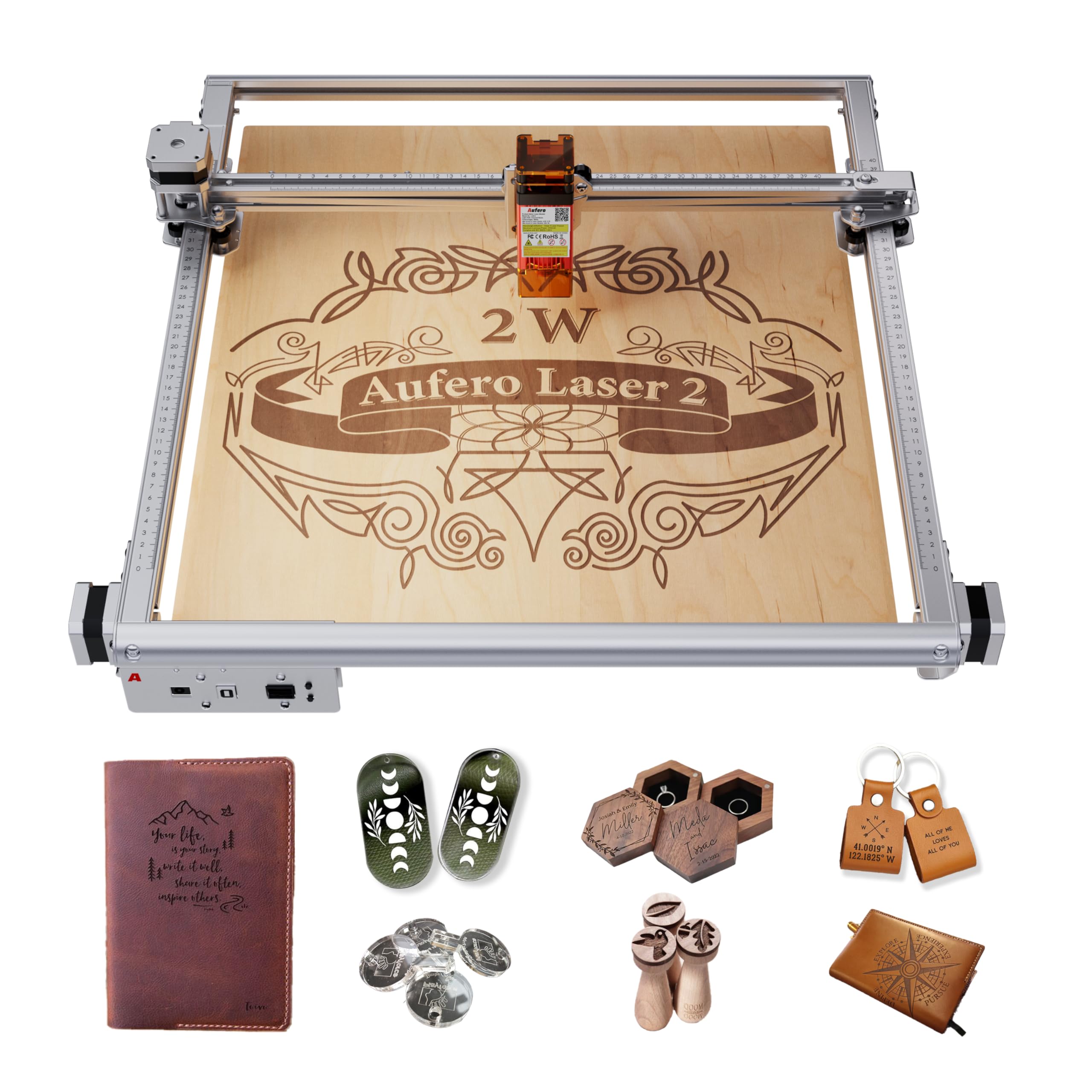 Aufero 2W Diode Laser Engraver Machine - 15.7x15.7 Inch Engraving Area for Wood, Leather, Acrylic - 2100mW Portable Laser Engraving & Cutting Tool - Perfect for DIY Crafts, Personalized Gifts, Home Decor and Small Business Projects
