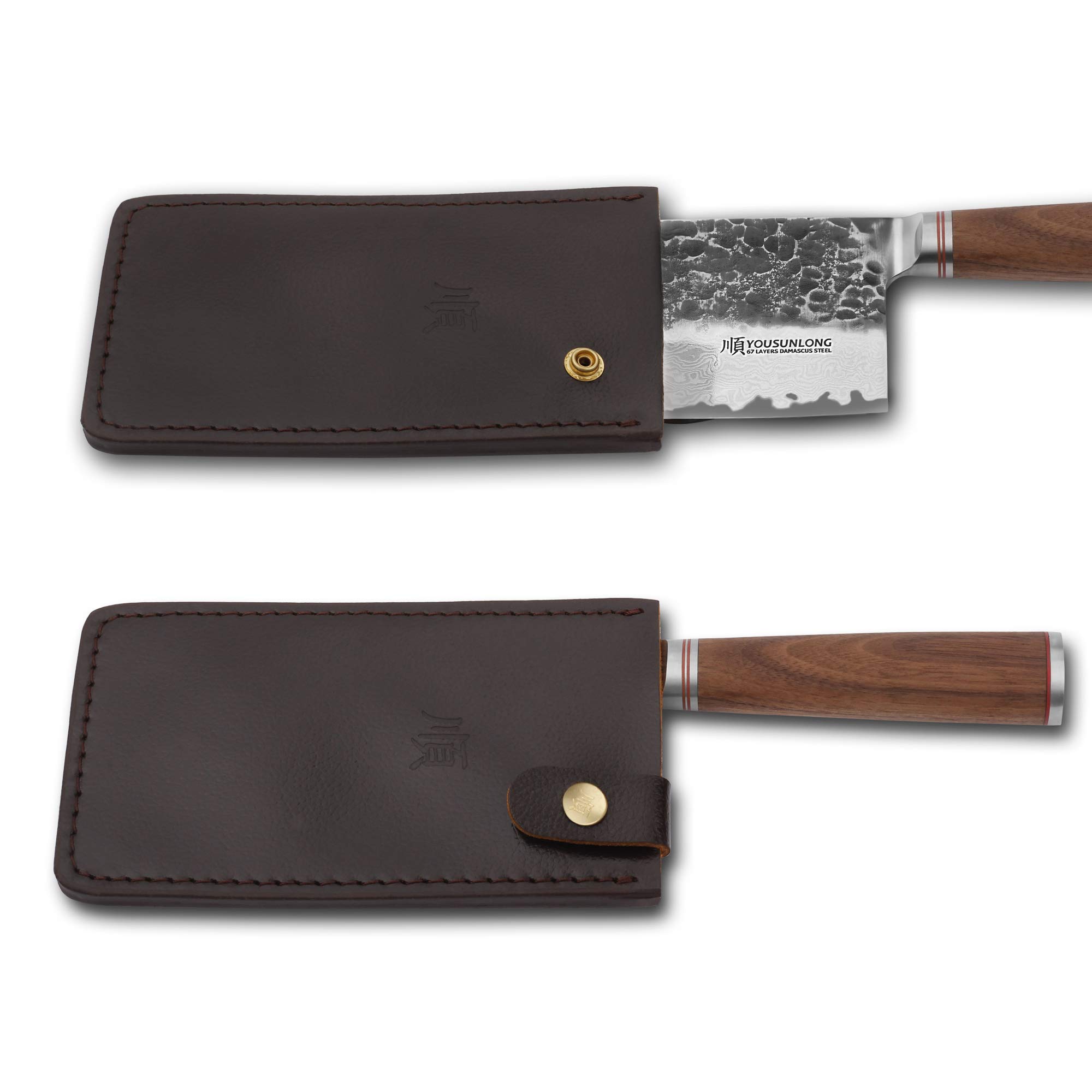 Premium 7-inch Japanese Damascus Steel Meat Cleaver - Professional Chef Knife with Walnut Wood Handle & Leather Sheath - Perfect for Chopping Meat, Vegetables & Herbs in Home Kitchens & Restaurants